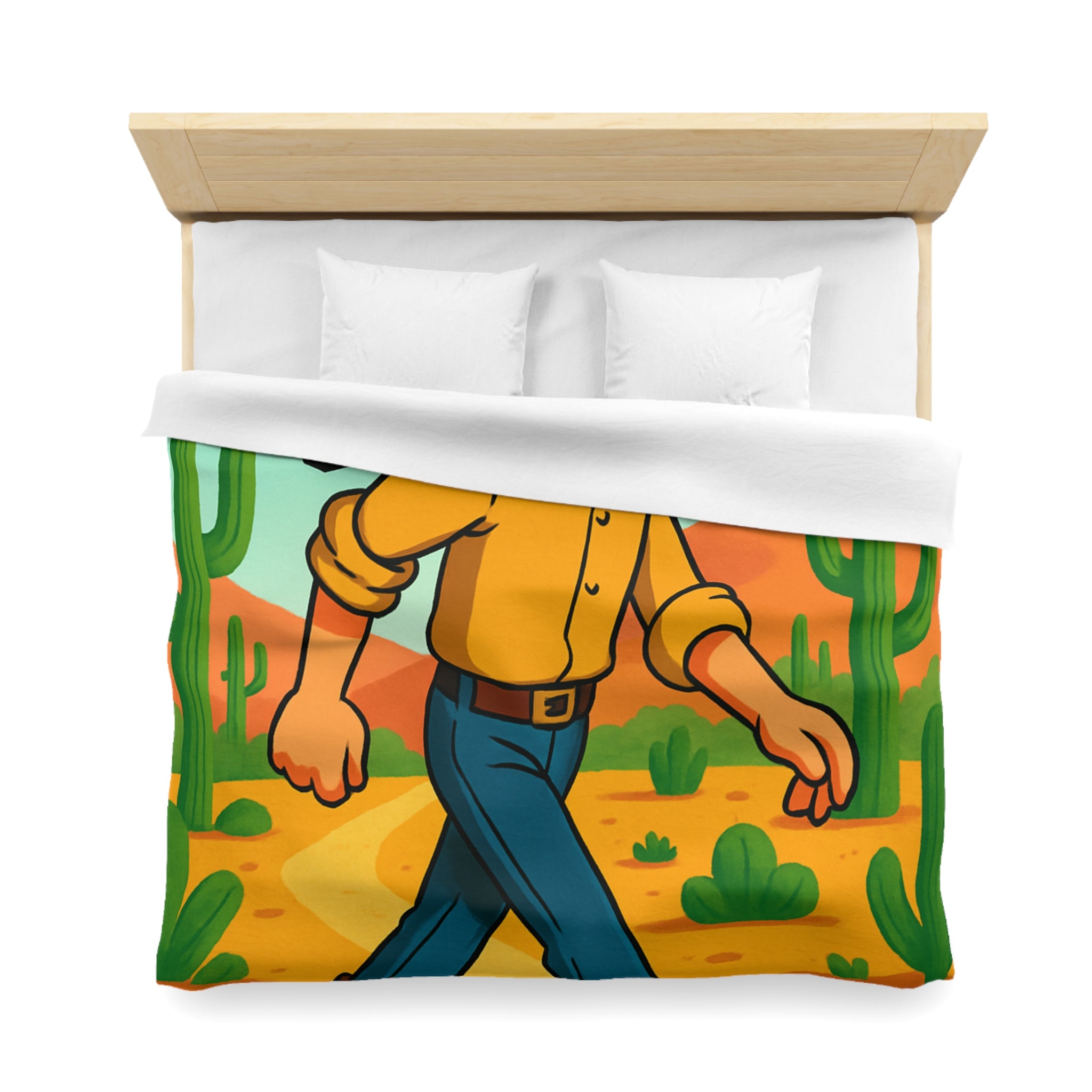 Housse de couette western cowboy dessin animé, désert cactus rétro style vibrant