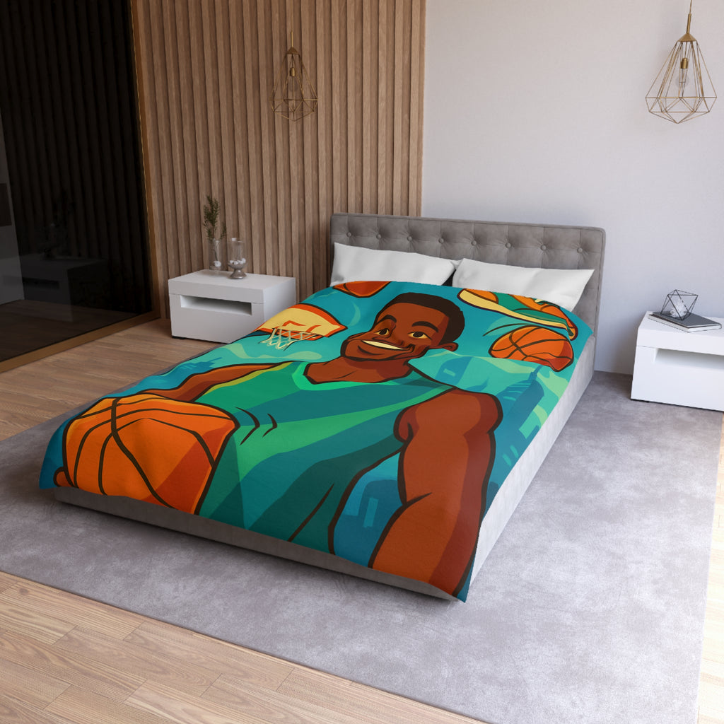 Housse de Couette Pour Enfant Thème Basketball Colorée et Ludique avec Joueur Souriant