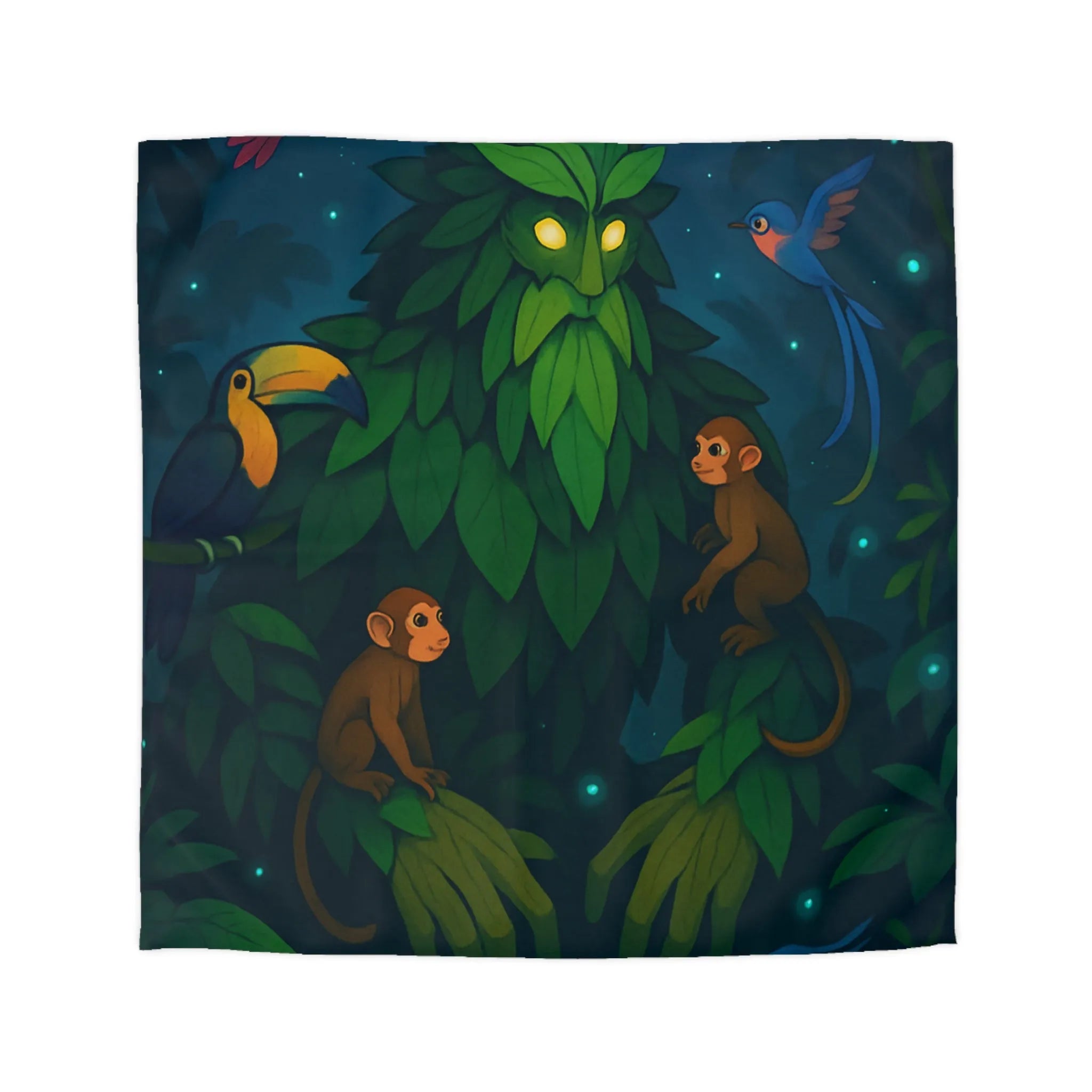 Housse de couette forêt enchanteresse avec animaux exotiques et créature mystérieuse