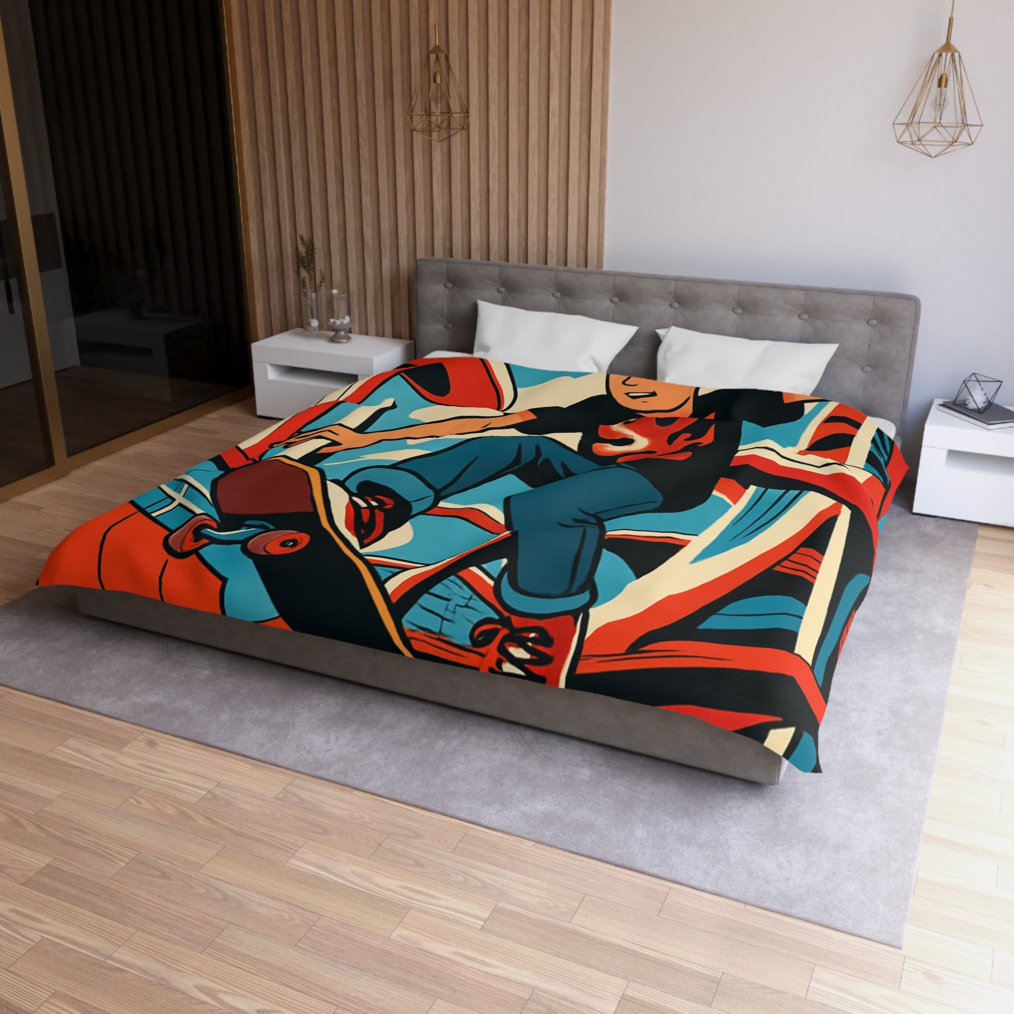 Housse de Couette Microfibre Motif Créatif Original Style Contemporain Chambre Élégante