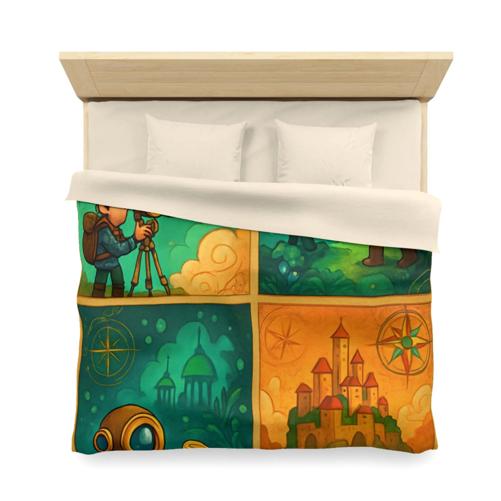 Housse de couette aventure fantastique pour chambre d'enfant avec exploration imaginaire colorée