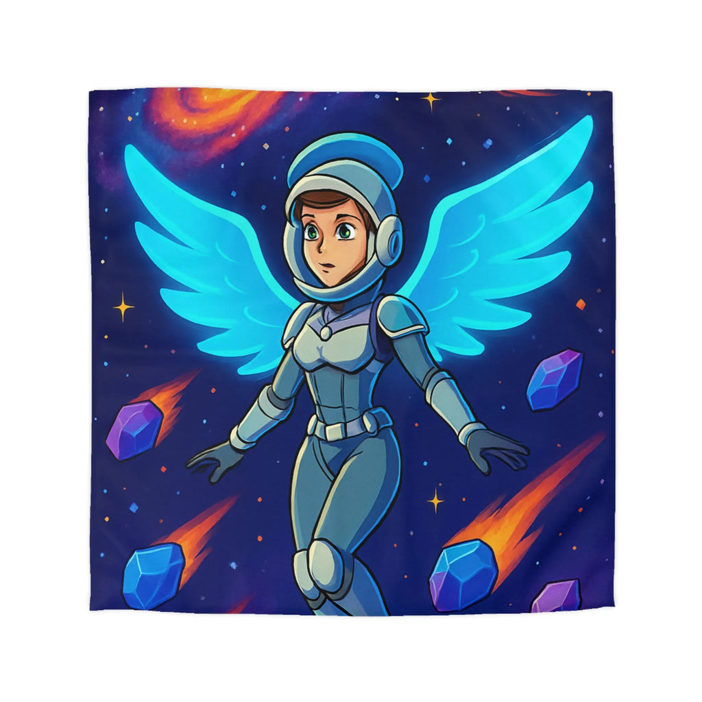 Housse de couette astronaute ailé dans l'espace avec étoiles et nébuleuses colorées