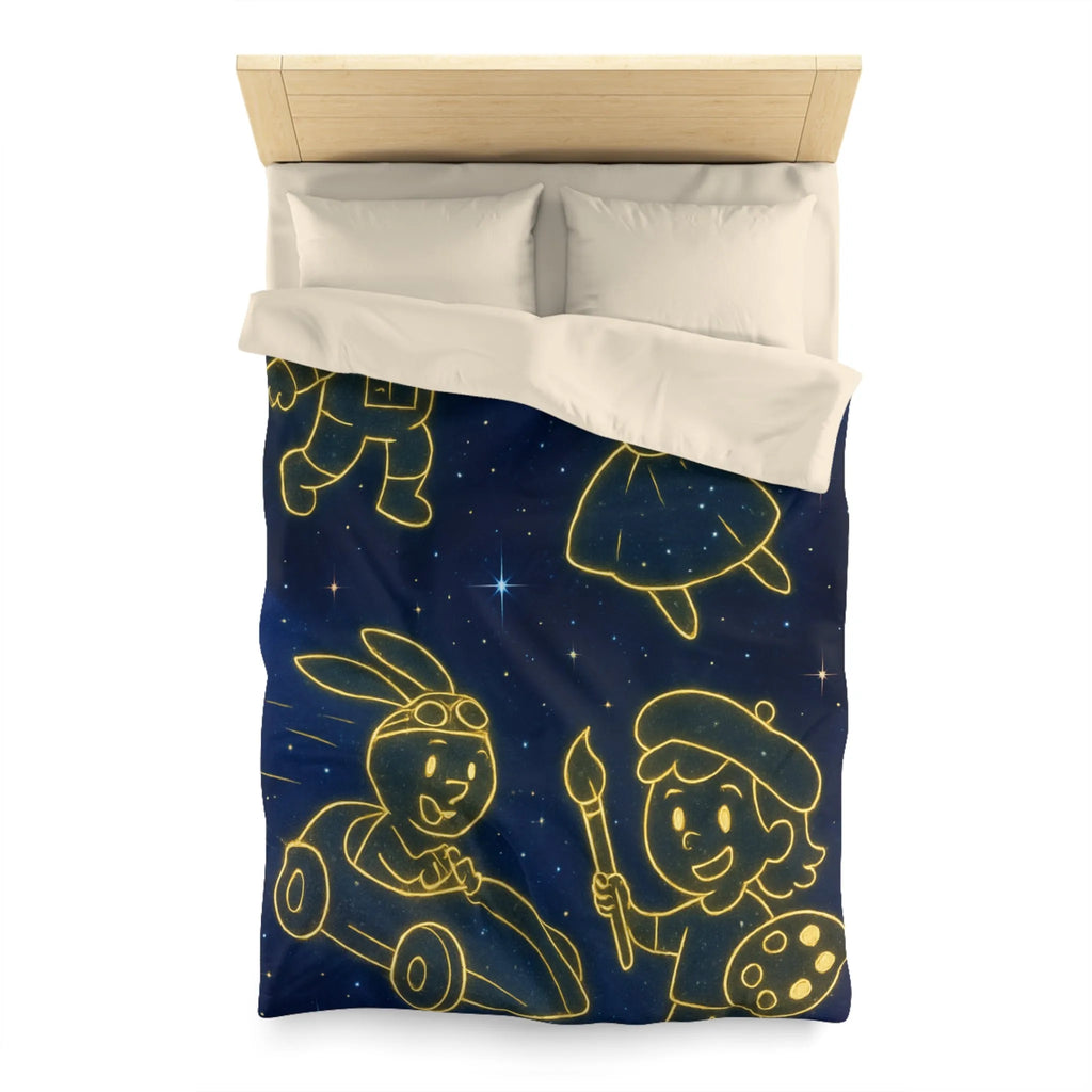 Housse de Couette Enfant Cosmos avec Constellations Astronautes Princesse Lapin Artiste