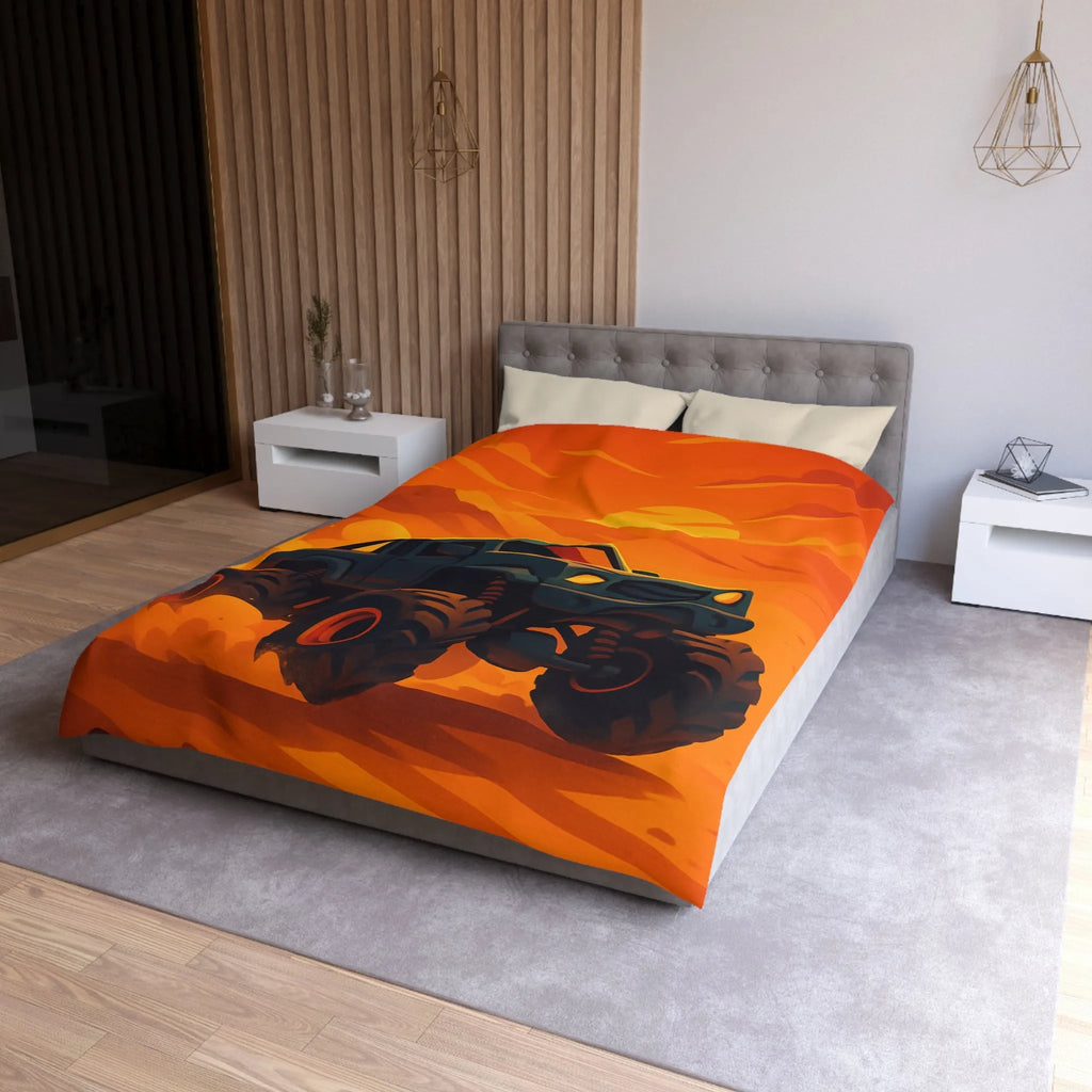 Housse de couette camion monstres désert coucher de soleil aventure pour chambre d'enfant