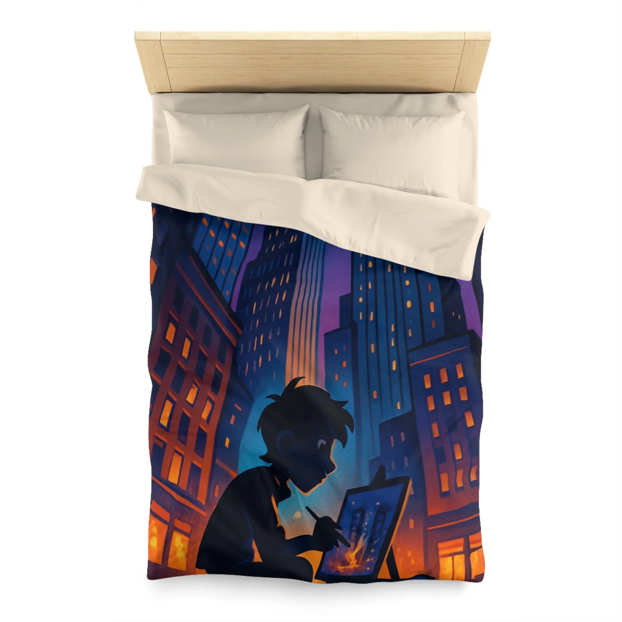 Housse de Couette Design Urbain Artiste Peintre Nuit Étoilée pour Chambre Moderne