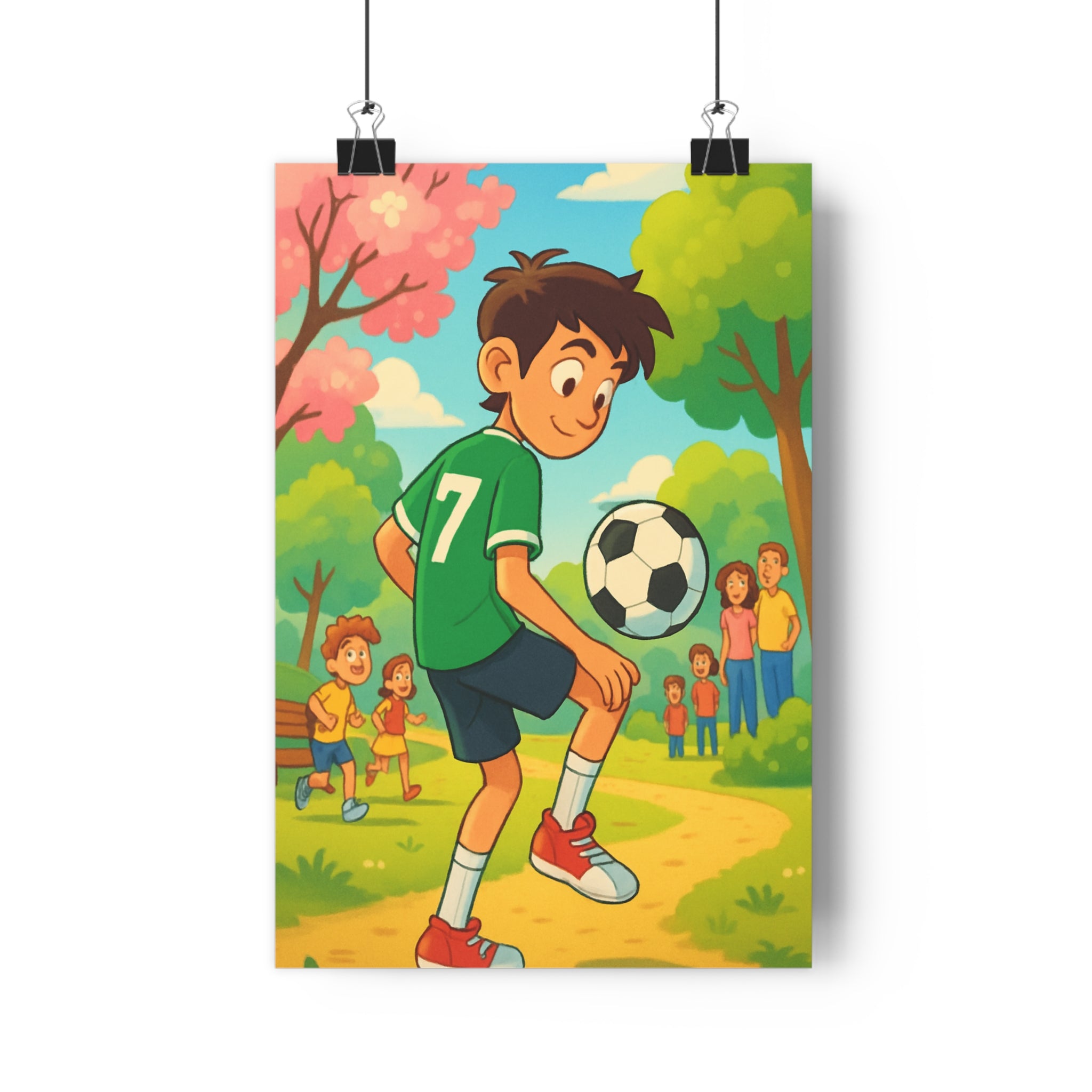 Poster décoratif enfant football vert bleu joyeux parc nature moderne chambre salon qualité qualité