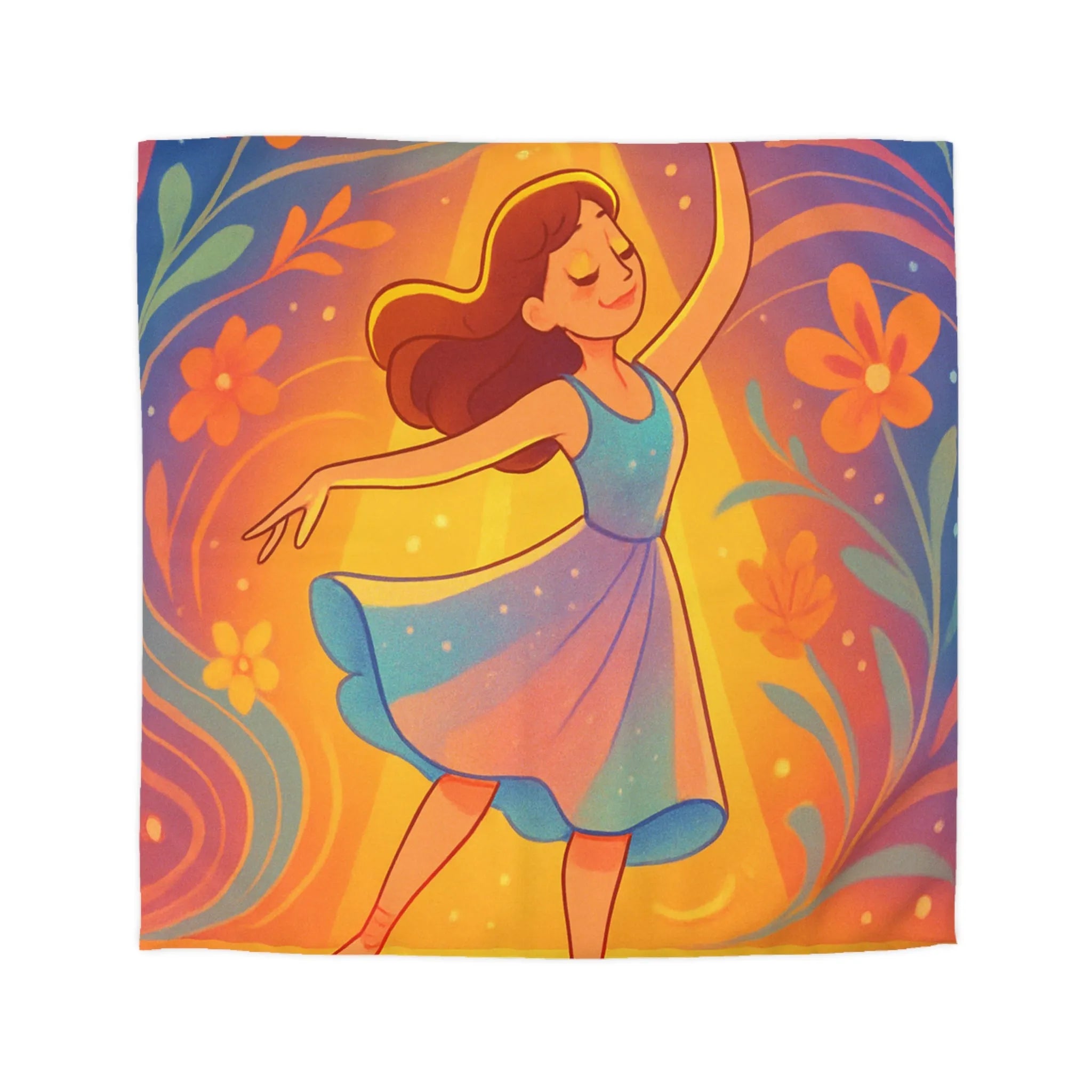 Housse de couette danseuse élégante aux couleurs vives et fleurs lumineuses captivantes