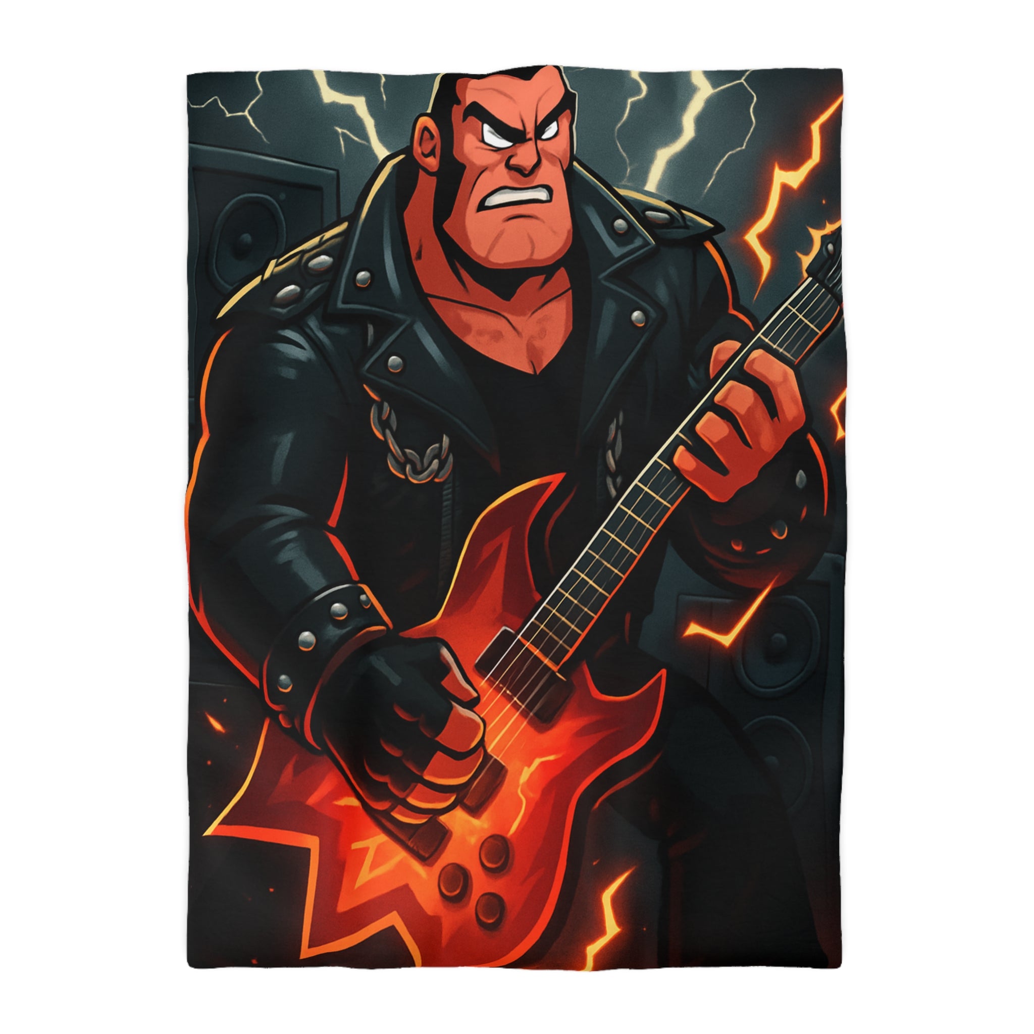 Housse de couette rock métal avec guitare électrique et éclair pour ambiance intense