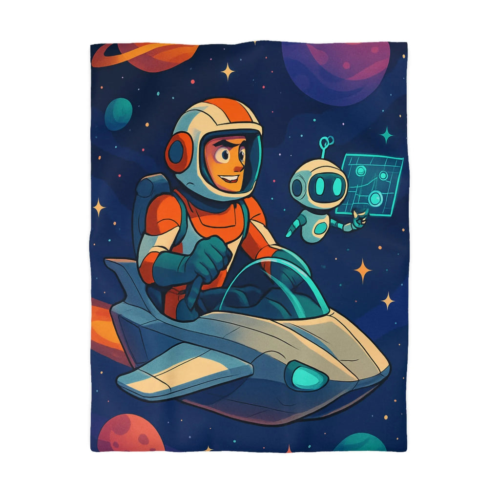 Housse De Couette Espace Enfant Avec Astronaute Et Petit Robot Amical Dessin Animé