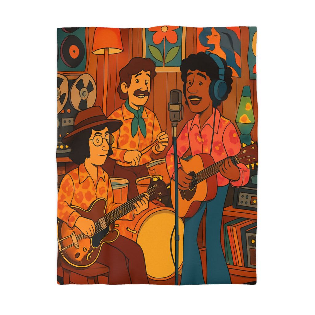 Housse de Couette Vintage avec Musiciens Rétro Jouant de la Guitare et Chanteur