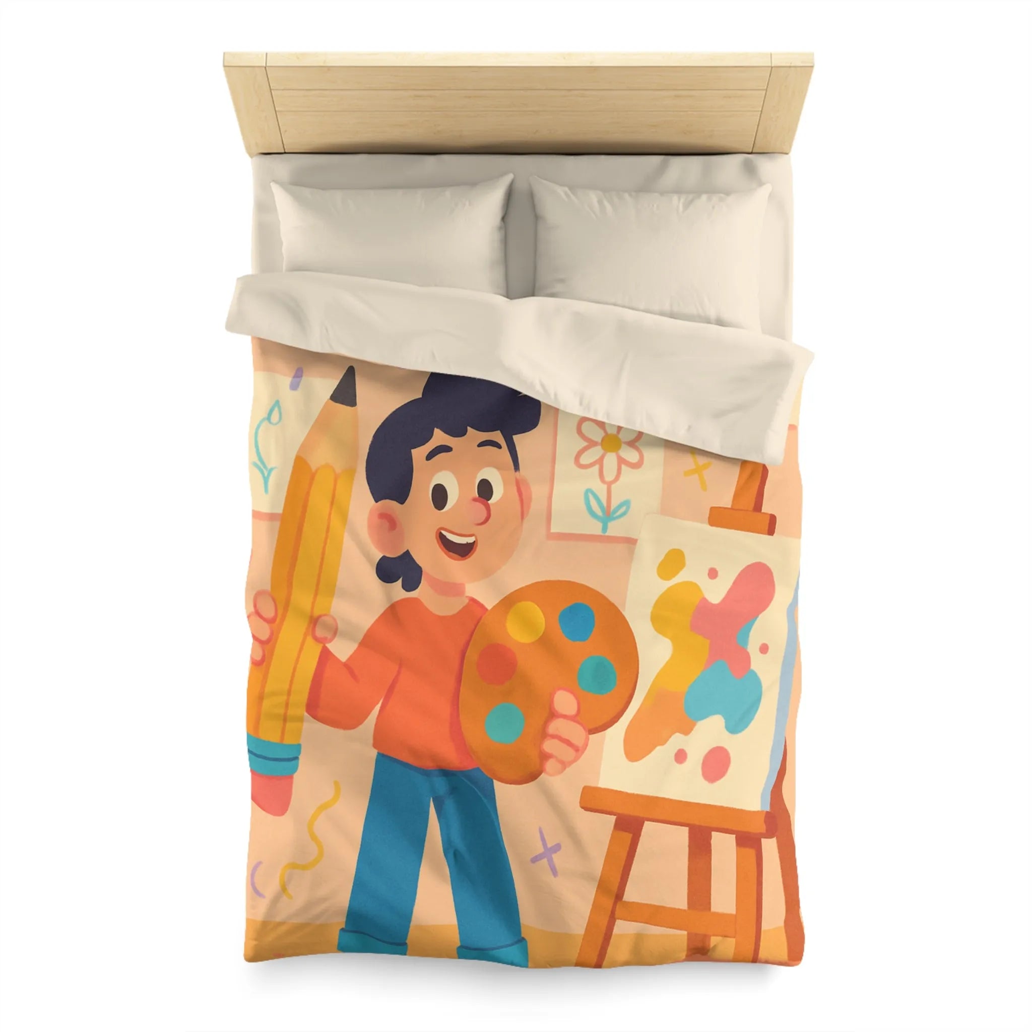 Housse de couette colorée avec motif créatif d'artiste joyeux pour chambre moderne