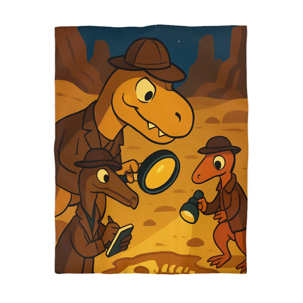 Adorables dinosaures détectives explorant des fossiles sous un ciel étoilé dans le désert