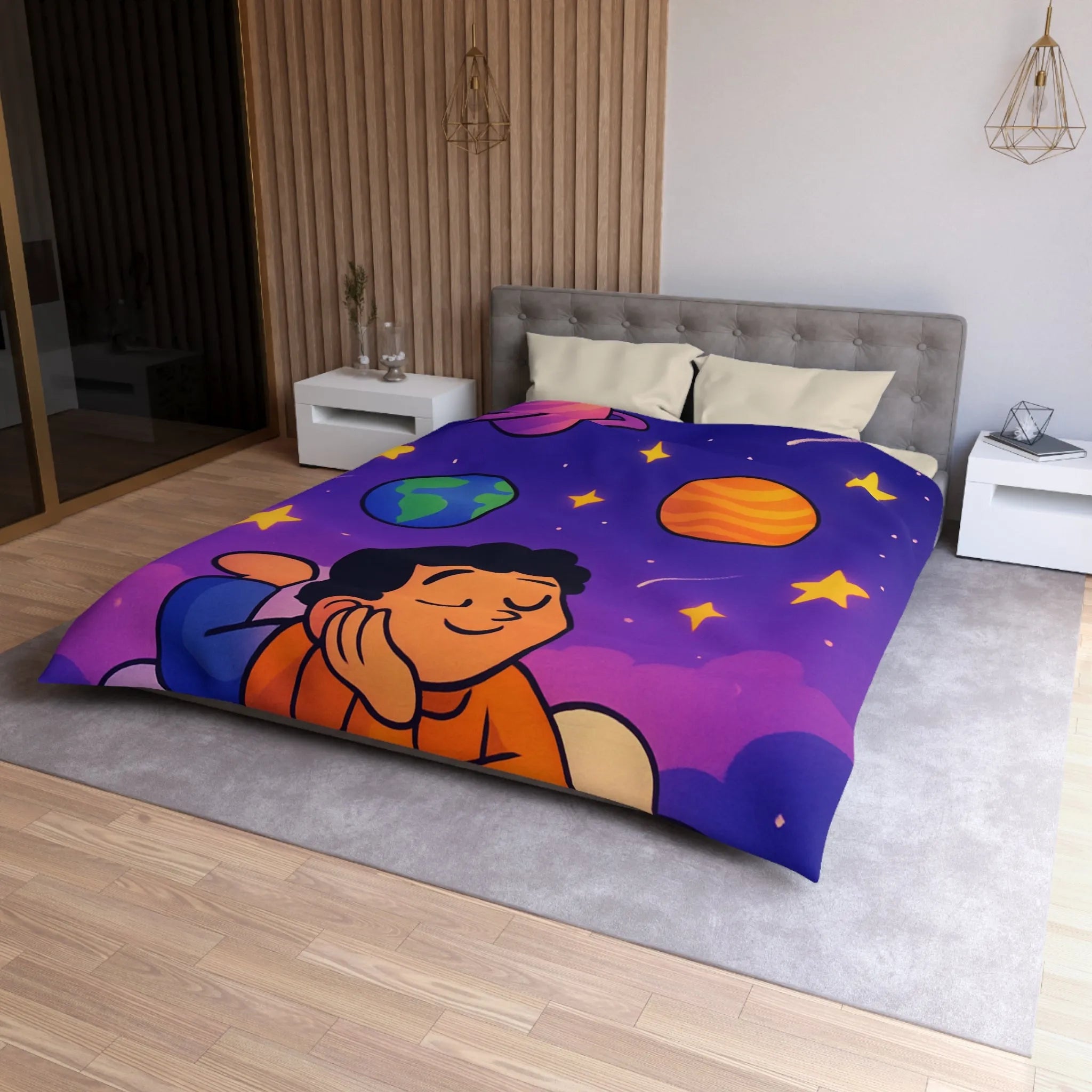 Housse de couette enfant cosmos rêve étoiles planètes univers magique et coloré