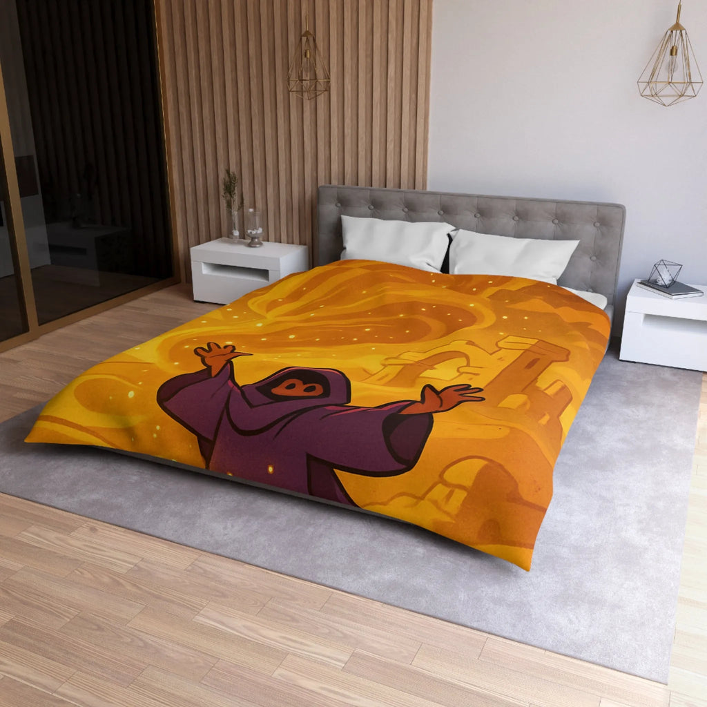 Housse de Couette Envoûtante avec Sorcier et Tempête de Sable en Arrière-Plan Mystique