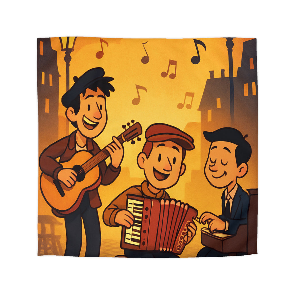 Housse de couette vintage ambiance musicale jazz avec trio de musiciens lumineux