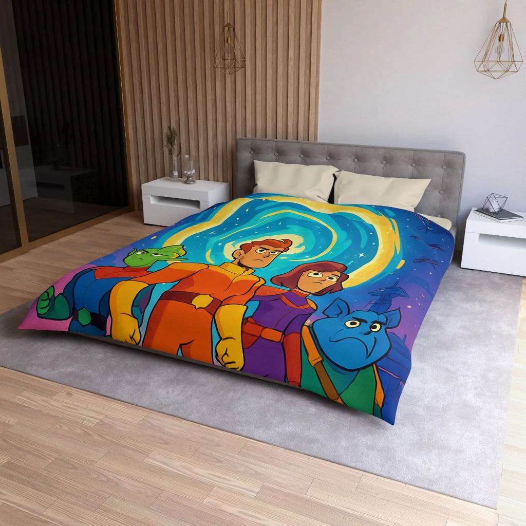 Housse de Couette Animée avec Héros Intergalactiques et Portail Éclairé pour Chambre Enfant