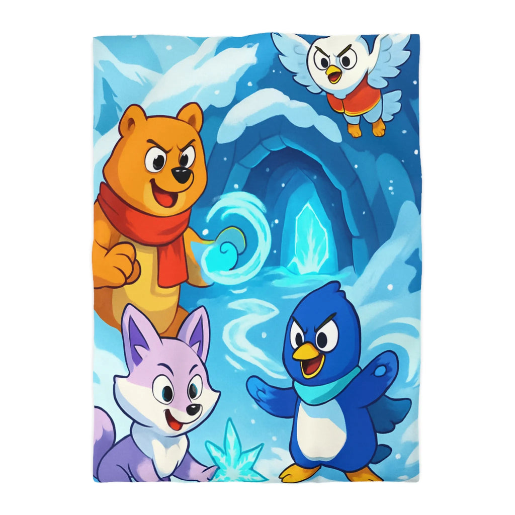 Housse de couette avec animaux animés dans un paysage hivernal magique et enneigé
