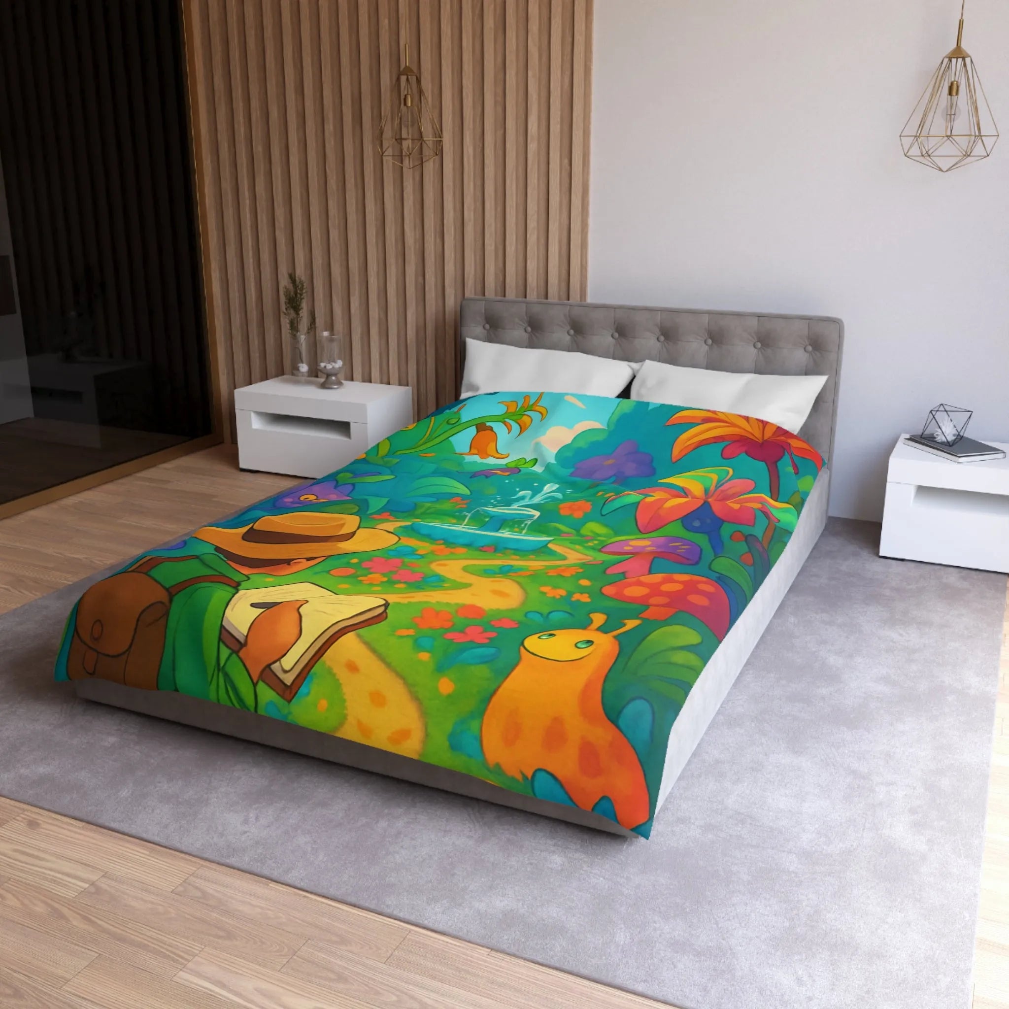 Housse de couette colorée avec sentier magique et créatures de forêt enchantée