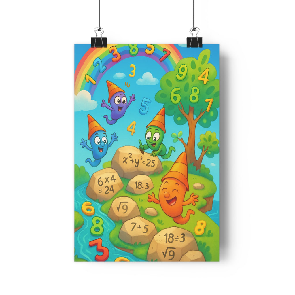 Poster décoratif ludique fantaisie coloré bleu ciel chambre enfant éducatif chiffres joyeux nature vibrant