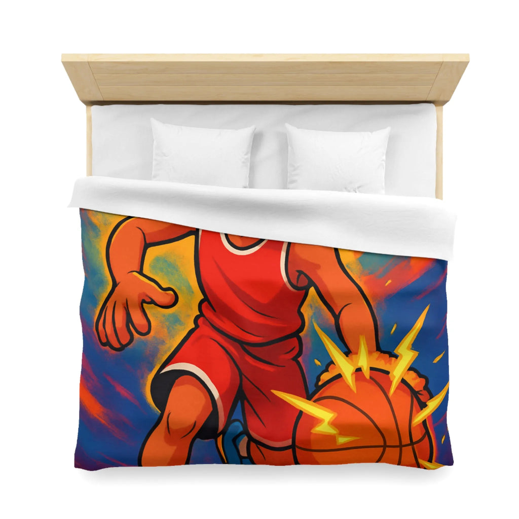 Couette Basketball Dynamique Colorée avec Enfant en Action Rétro Éclaboussures Électriques