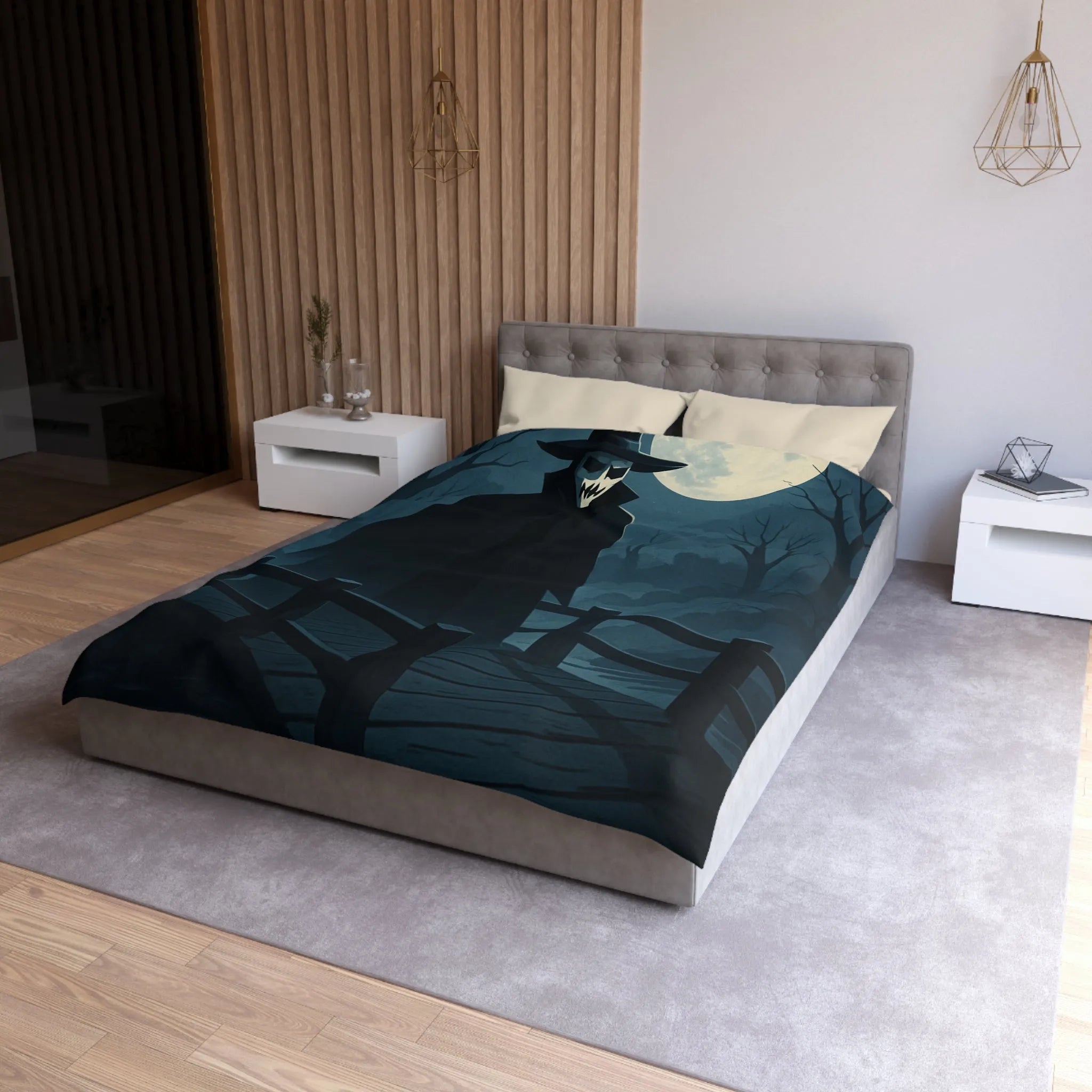 Housse de couette inspirée par l'art effrayant d'un paysage nocturne mystérieux.