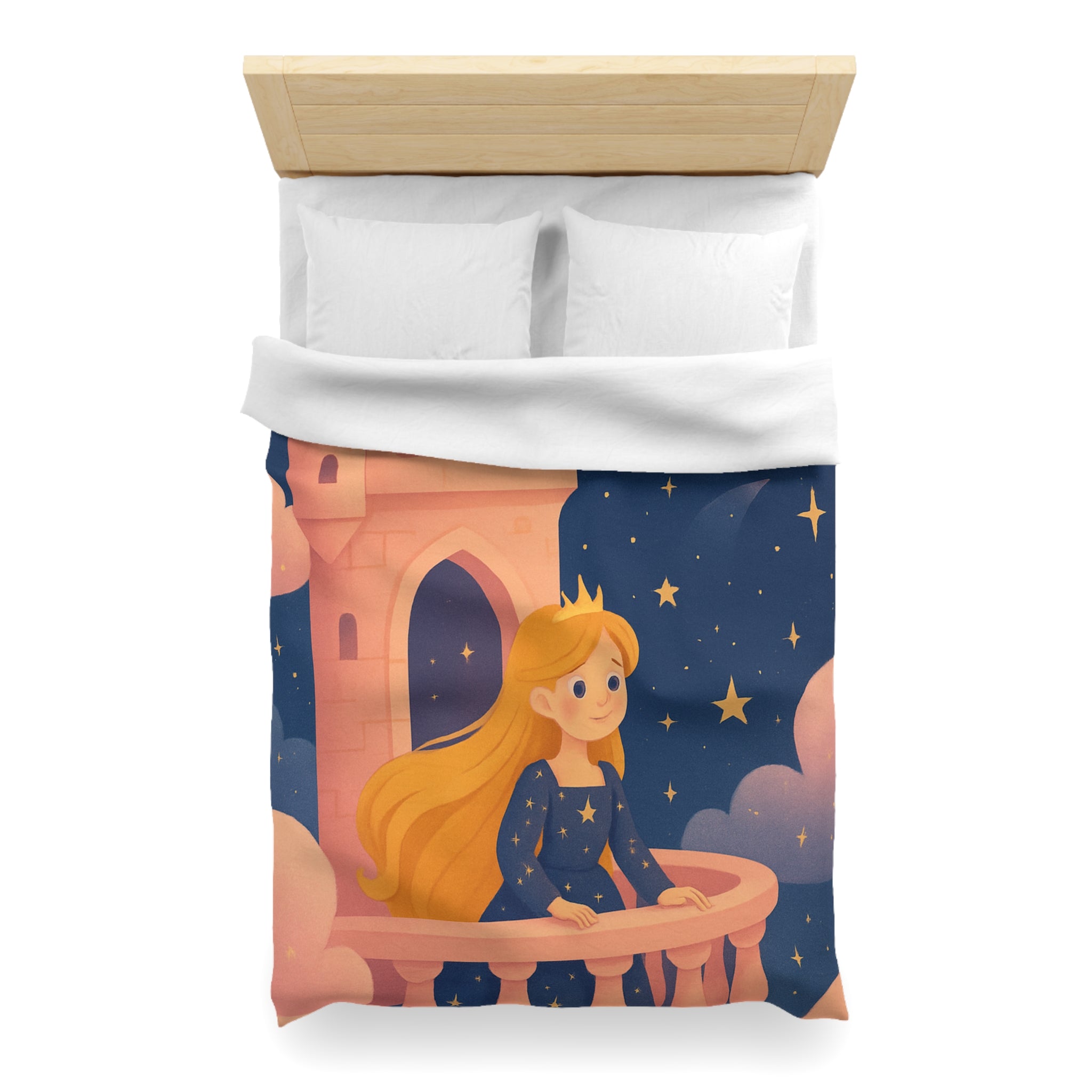 Housse de couette princesse rêveuse château et dragon volant étoiles scintillantes nuit