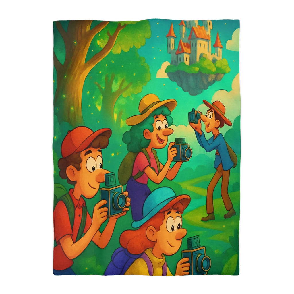 Housse de Couette Enfants Explorateurs avec Appareils Photo dans Forêt Enchantée Magique