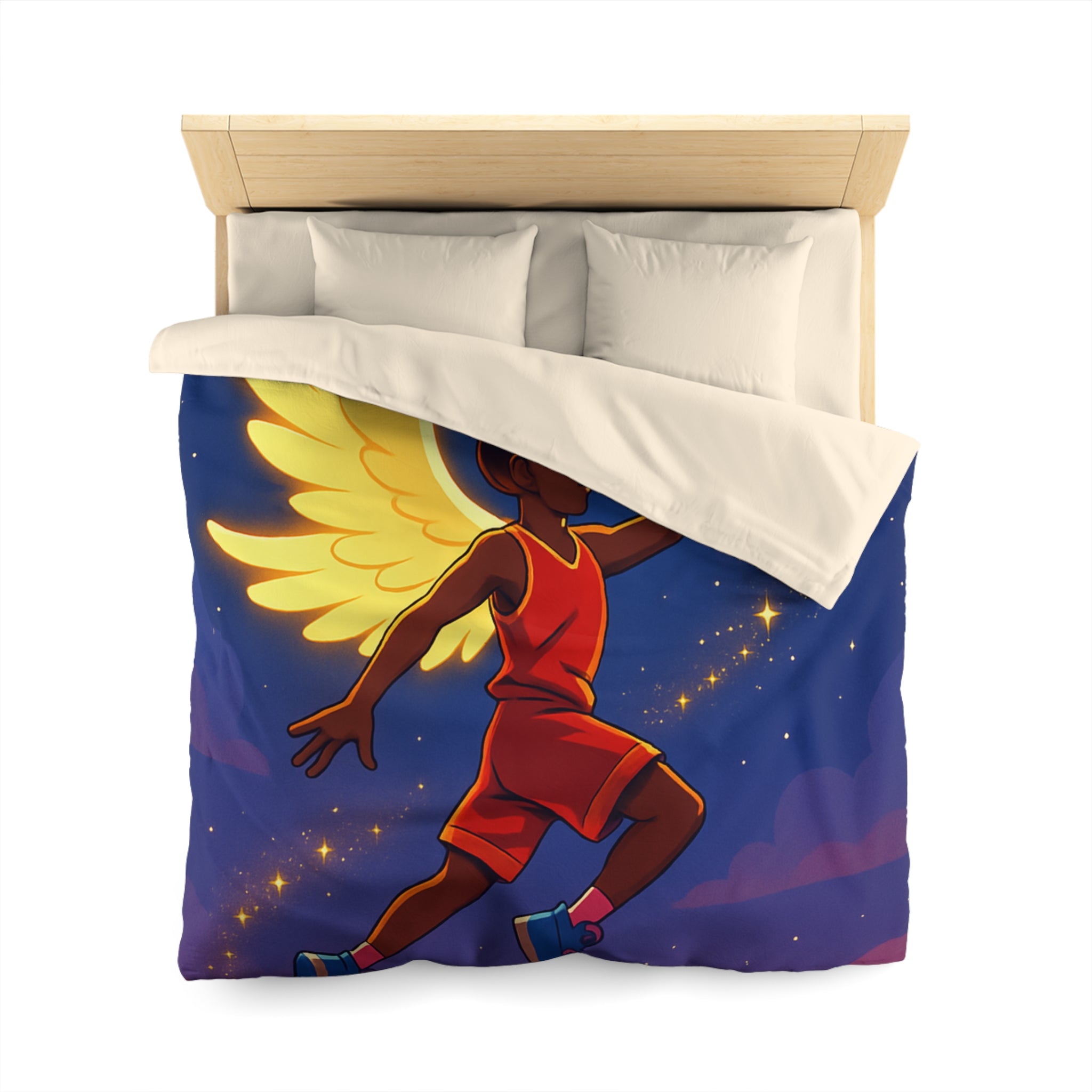 Housse de Couette Unique Baskets d'Ange Volant au Clair de Lune Étoilé