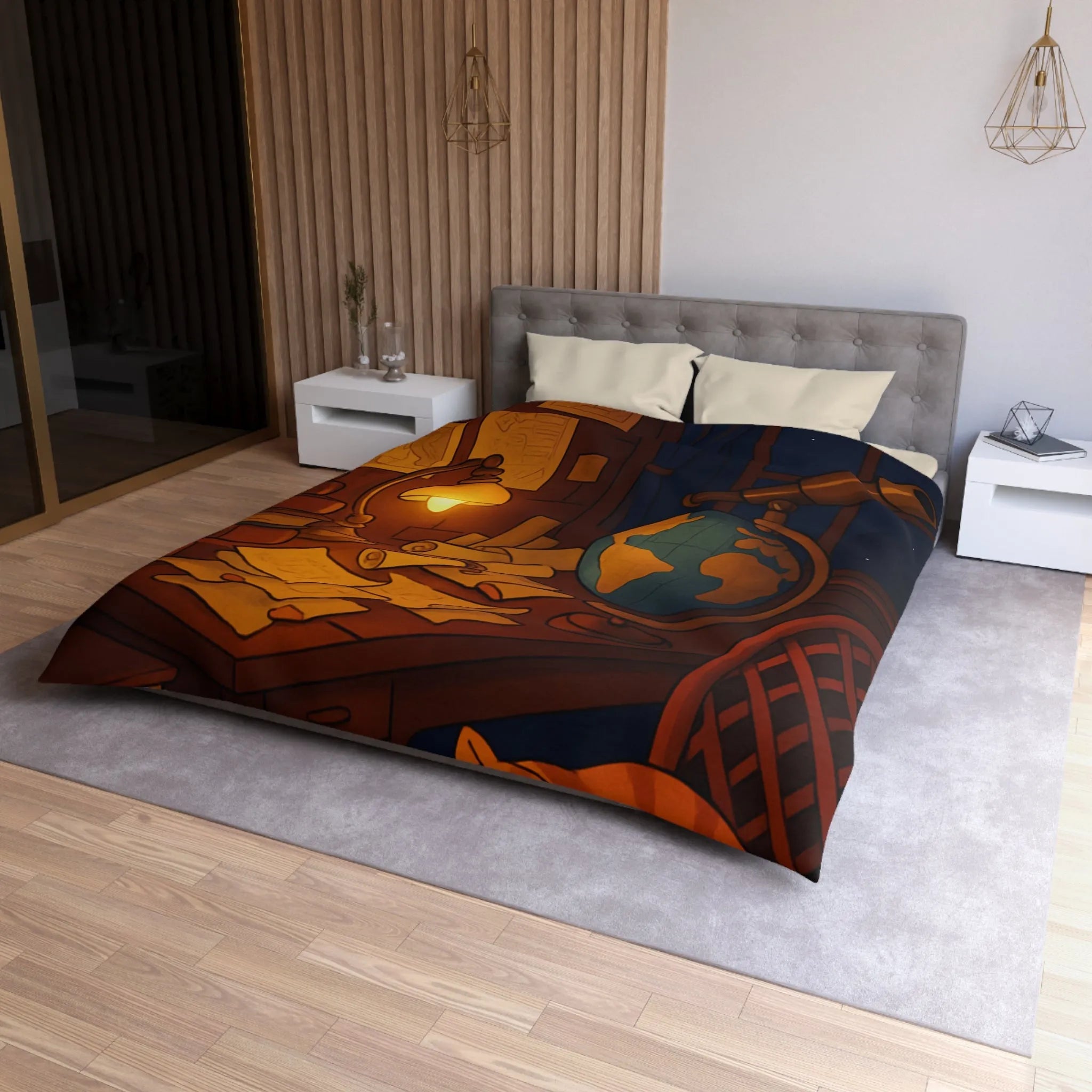 Housse de Couette Astronomie Vintage avec Chat et Globe Terrestre pour Chambre Apaisante