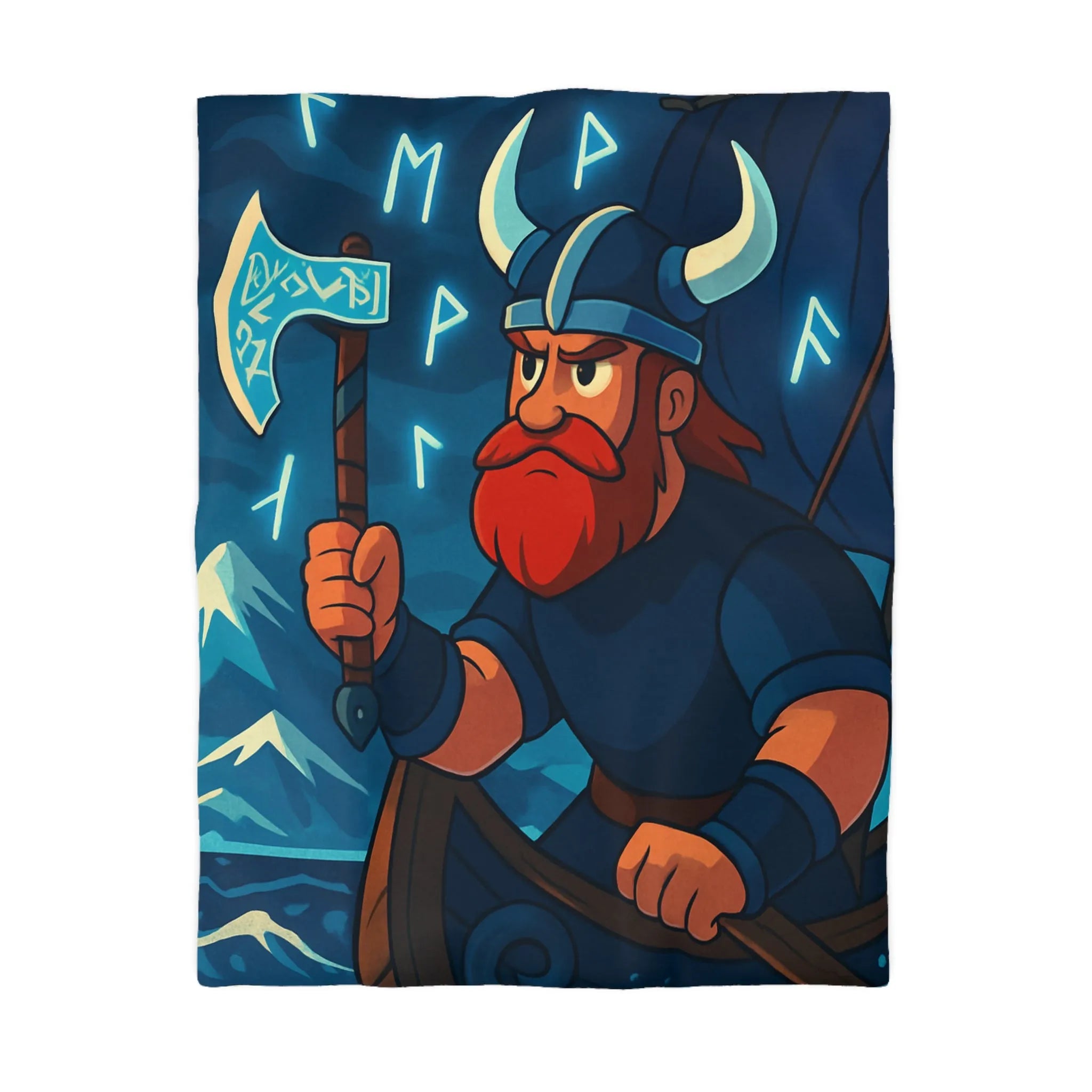 Housse de couette avec Viking barbu voguant sur mer tumultueuse sous ciel nocturne