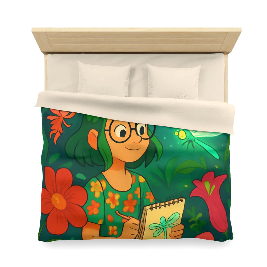 Housse de couette colorée avec fées et libellule dans un jardin enchanteur