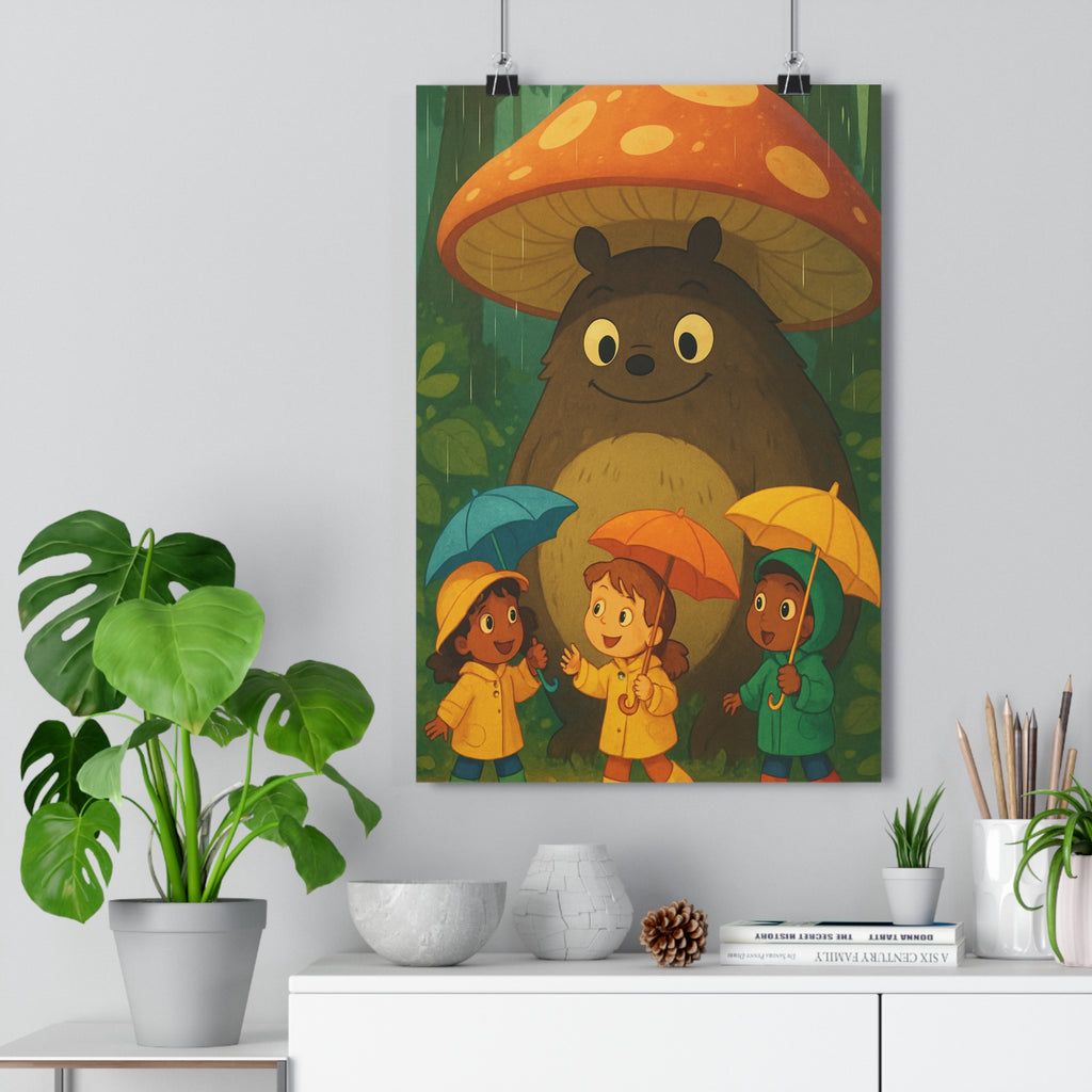Poster décoratif joyeux aventure cartoon bleu orange jaune chambre enfant forêt imperméable lumineux scène