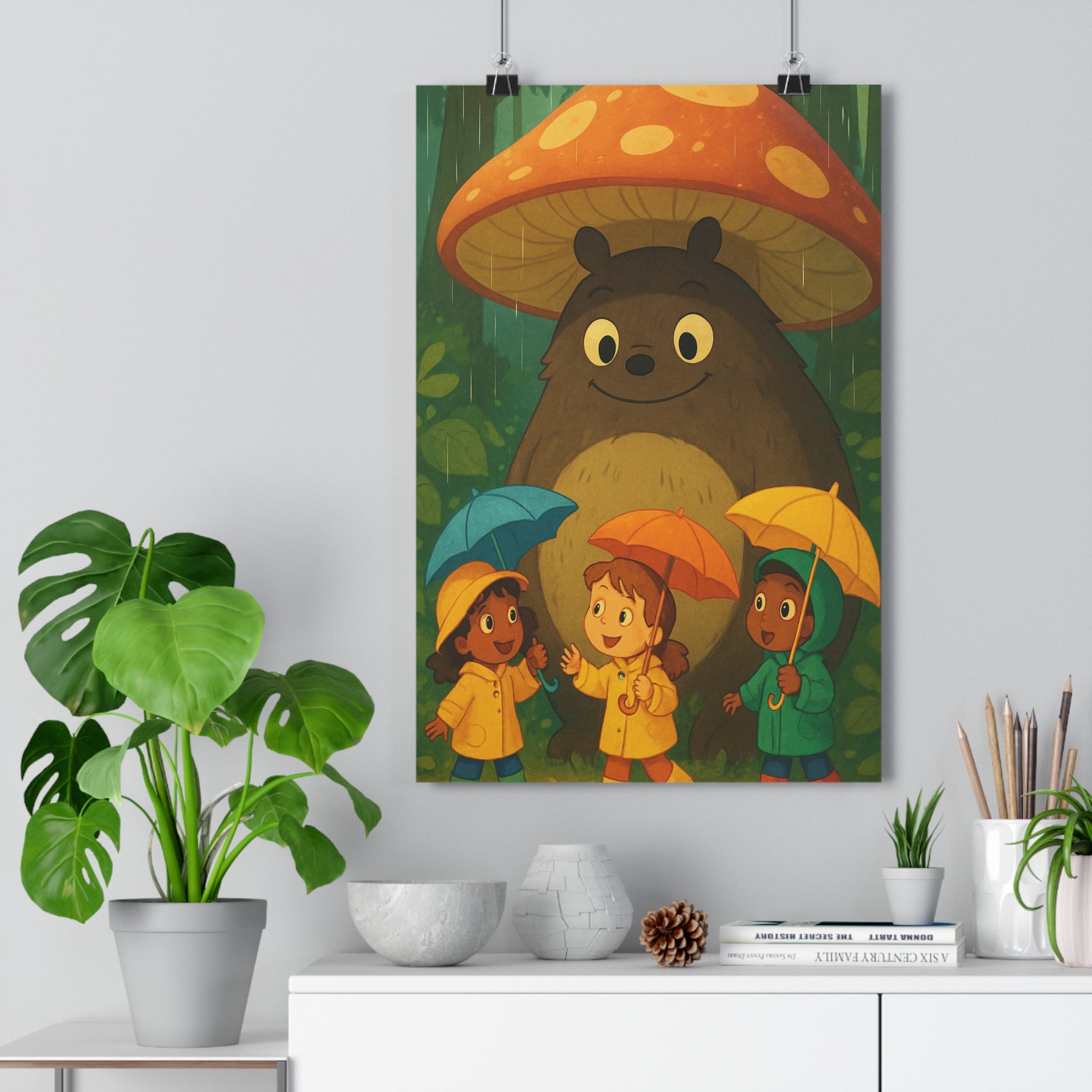 Poster décoratif joyeux aventure cartoon bleu orange jaune chambre enfant forêt imperméable lumineux scène