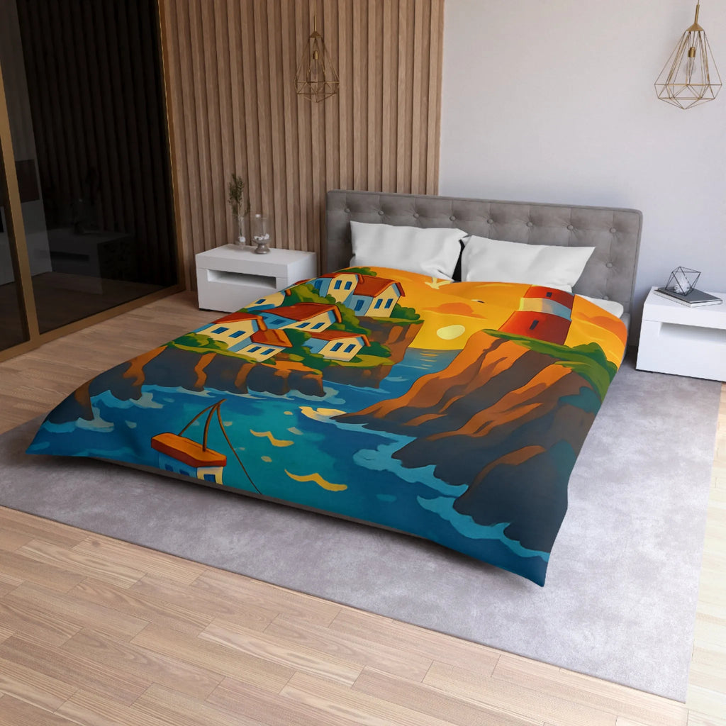 Housse de couette avec paysage côtier et phare pour chambre relaxante et colorée