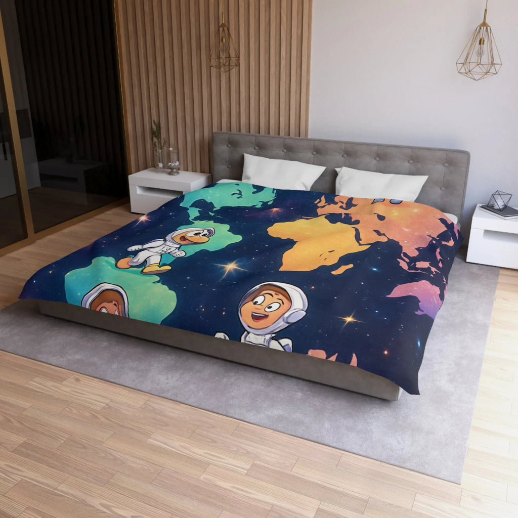 Housse de Couette Astronaute Enfantine Arc-en-Ciel Monde Spacieux Carte Terre Étoilée Cosmonautes Rêveurs