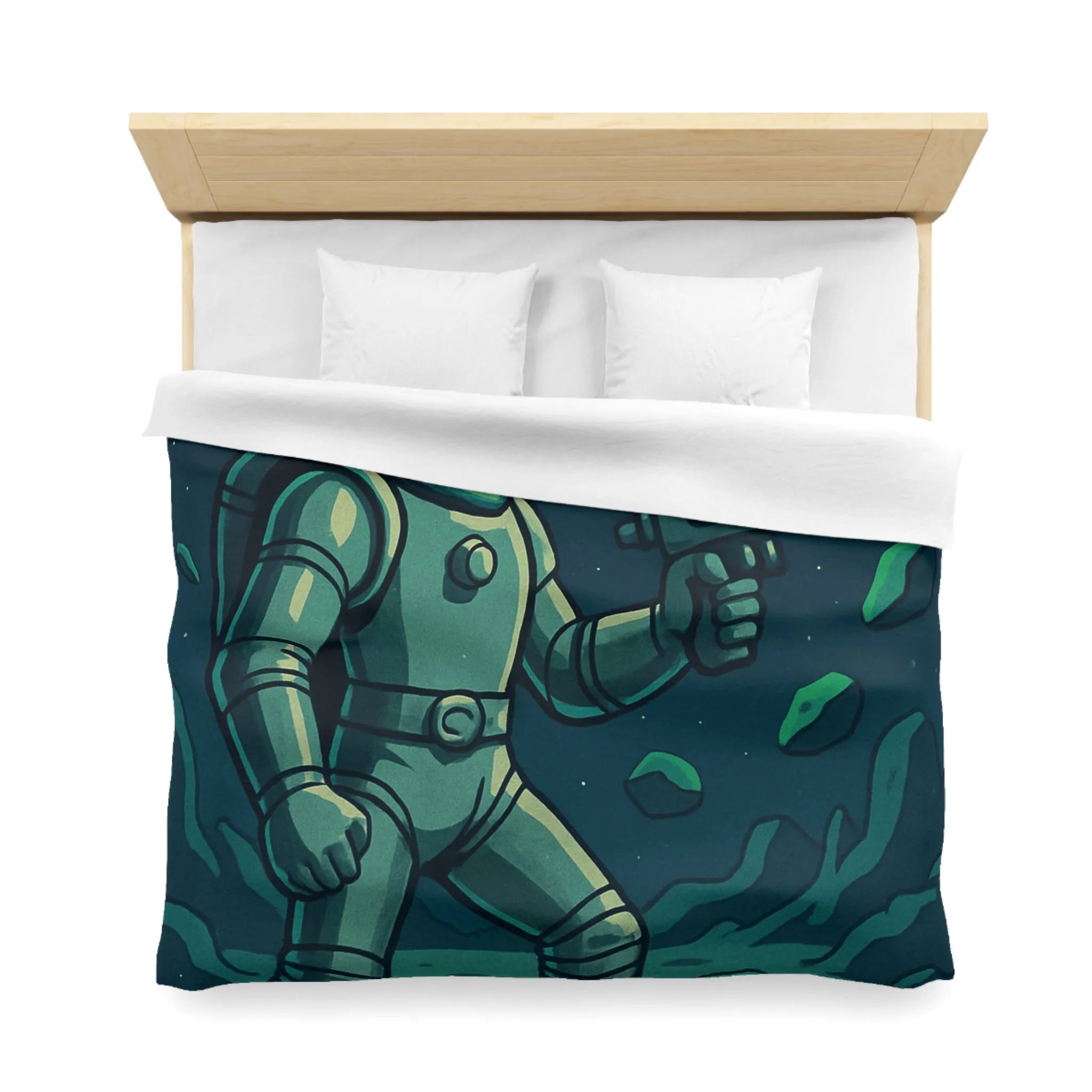 Exploration spatiale rétro avec astronaute et soucoupe volante sur fond nocturne stellaire