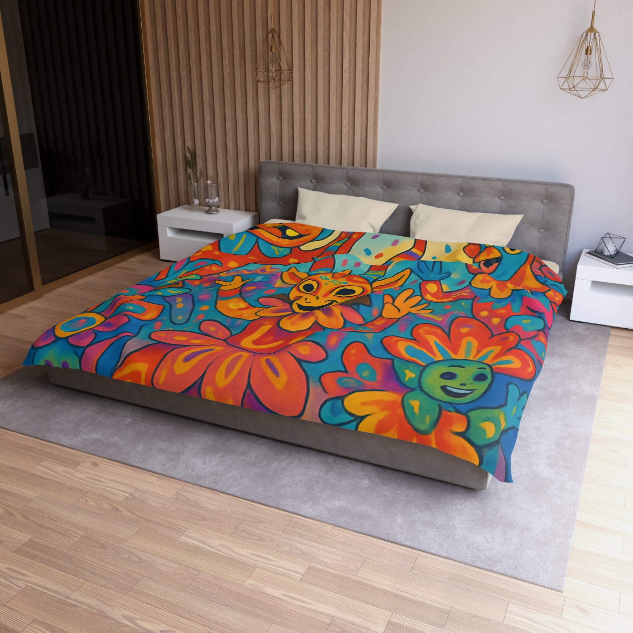 Housse de Couette Multicolore avec Motifs de Carnaval et Masques Fantaisistes Féeriques