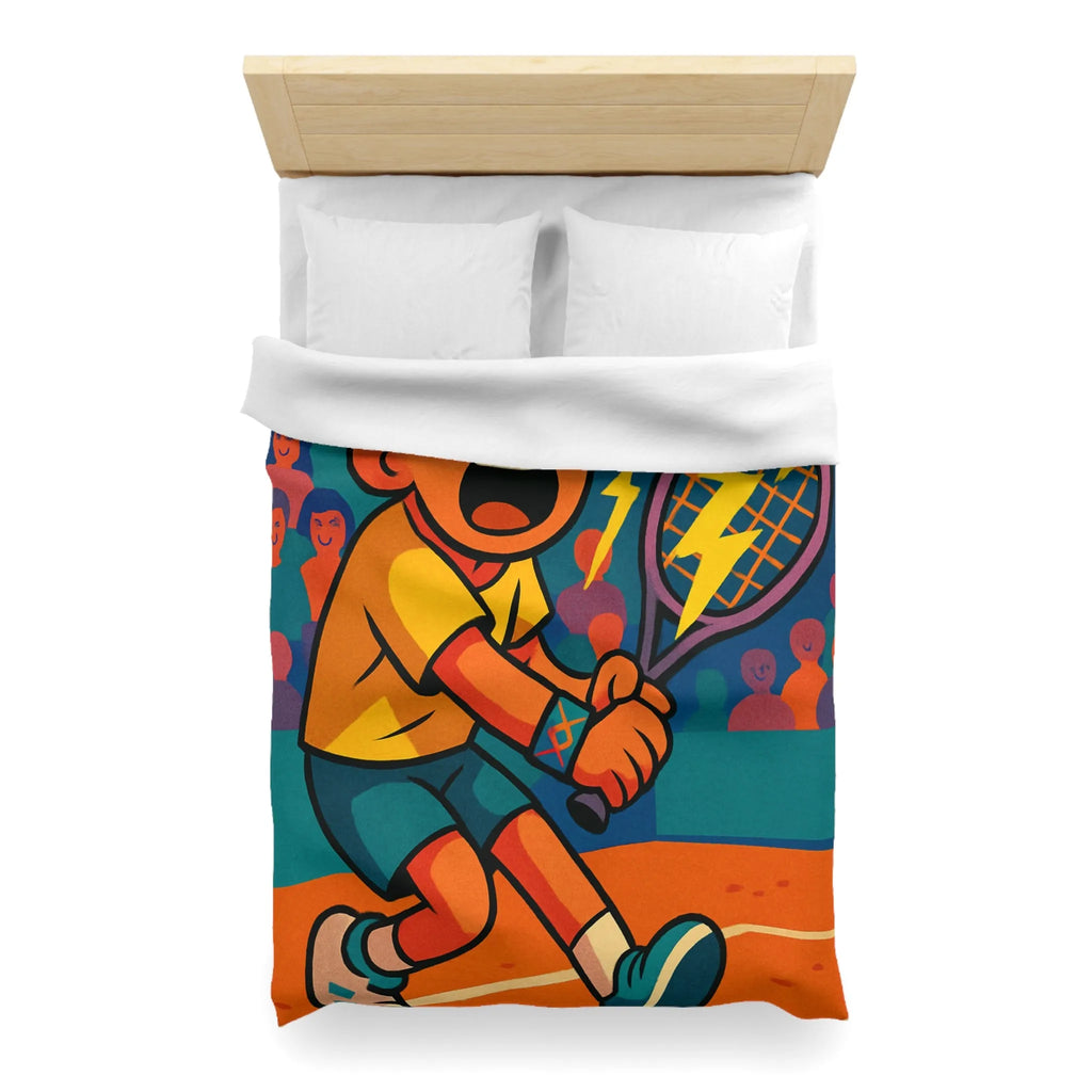 Housse de couette enfantine avec joueur de tennis énergique et balle électrisante en action