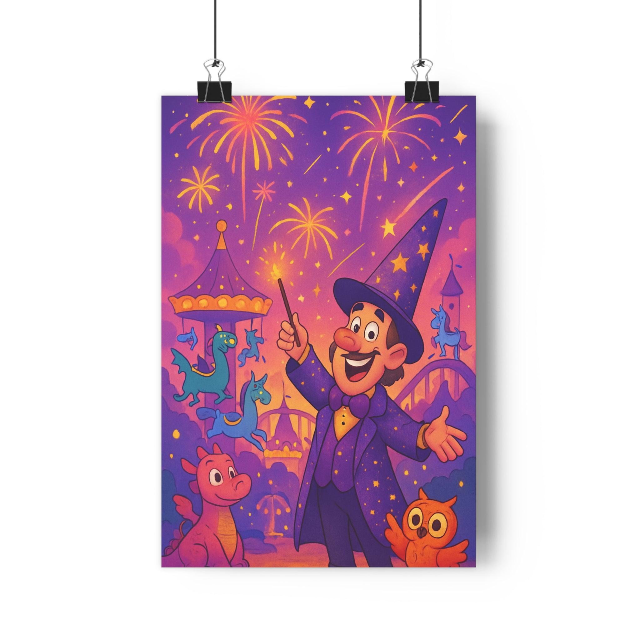 Poster décoratif féerique violet orange chambre enfant fantaisie joyeux magique ludique coloré vibrant enchanteur