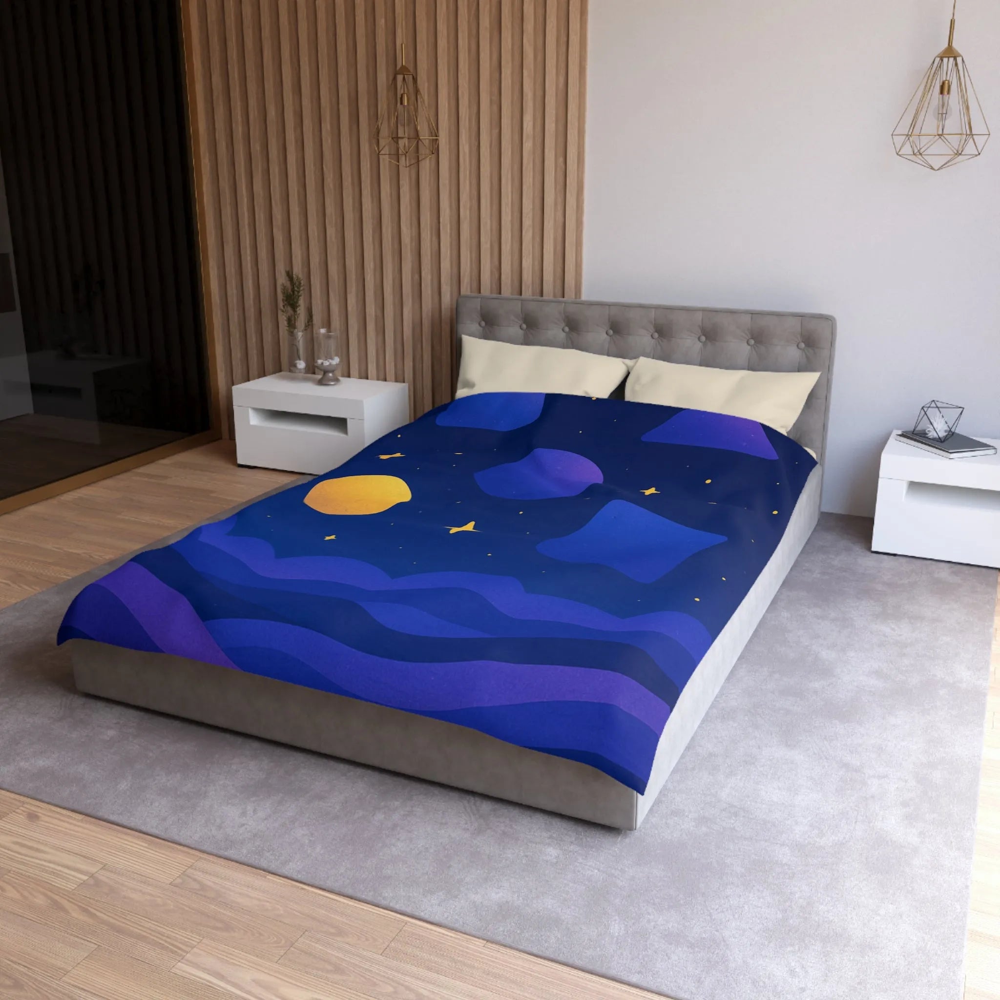 Housse de couette géométrique abstraite avec formes colorées et ciel étoilé nocturne