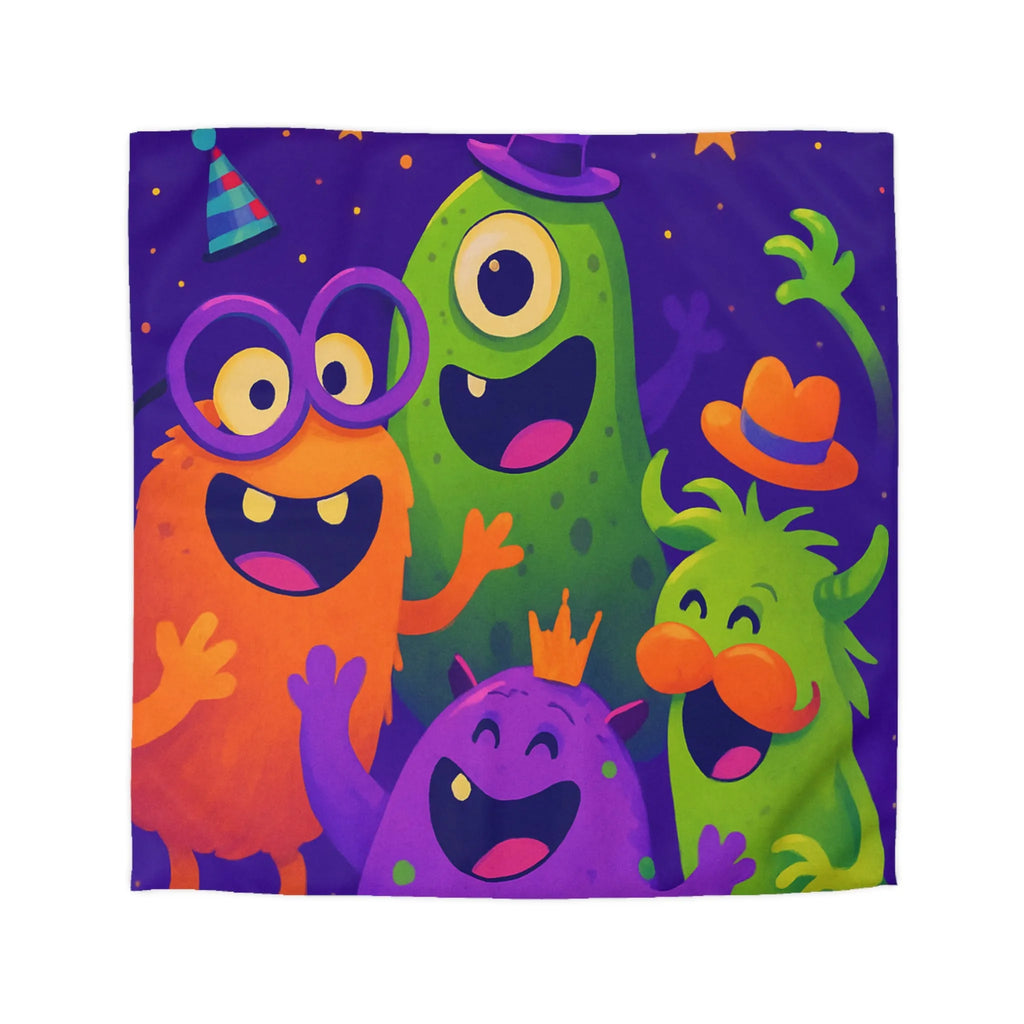 Housse de couette festive avec monstres colorés, ambiance joyeuse pour chambre d'enfant
