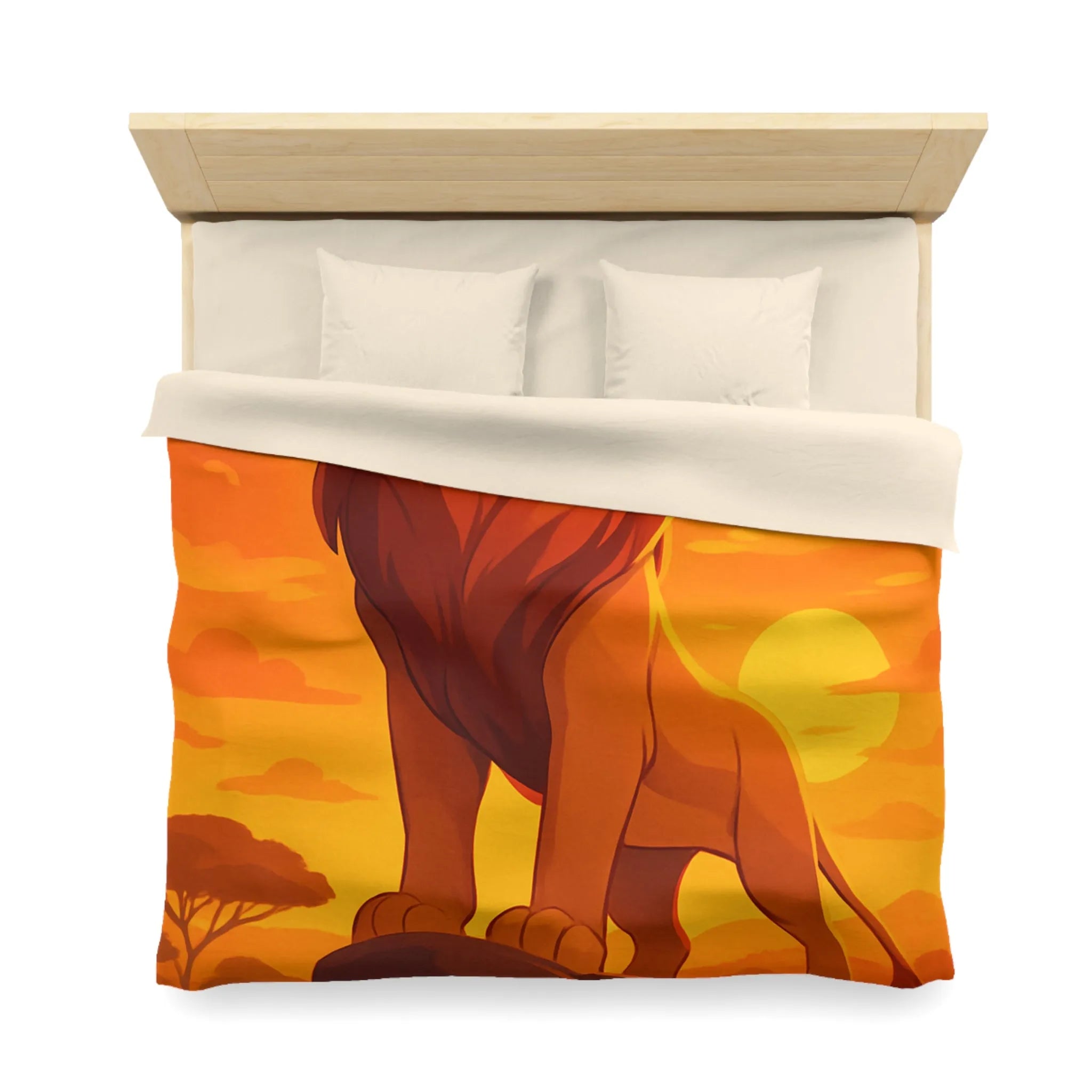 Housse de Couette Lion Majestueux au Coucher du Soleil pour Chambre Thématique Safari