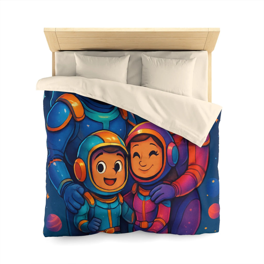 Housse de couette famille d'astronautes enfants joyeux espaces colorés pour chambre enfant