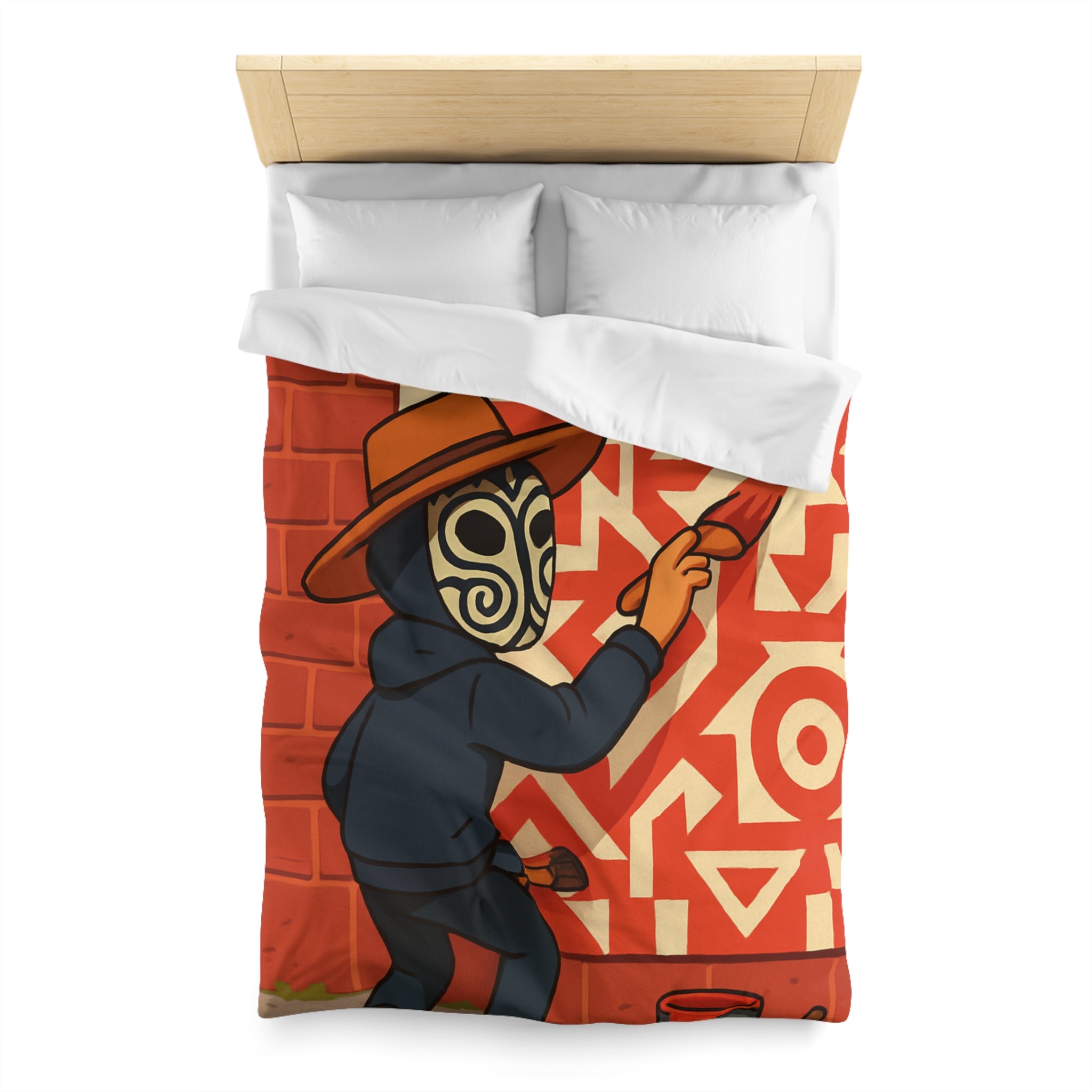 Housse de Couette Style Graffiti Masque Ethnique en Rouge et Blanc Pour Chambre Adulte