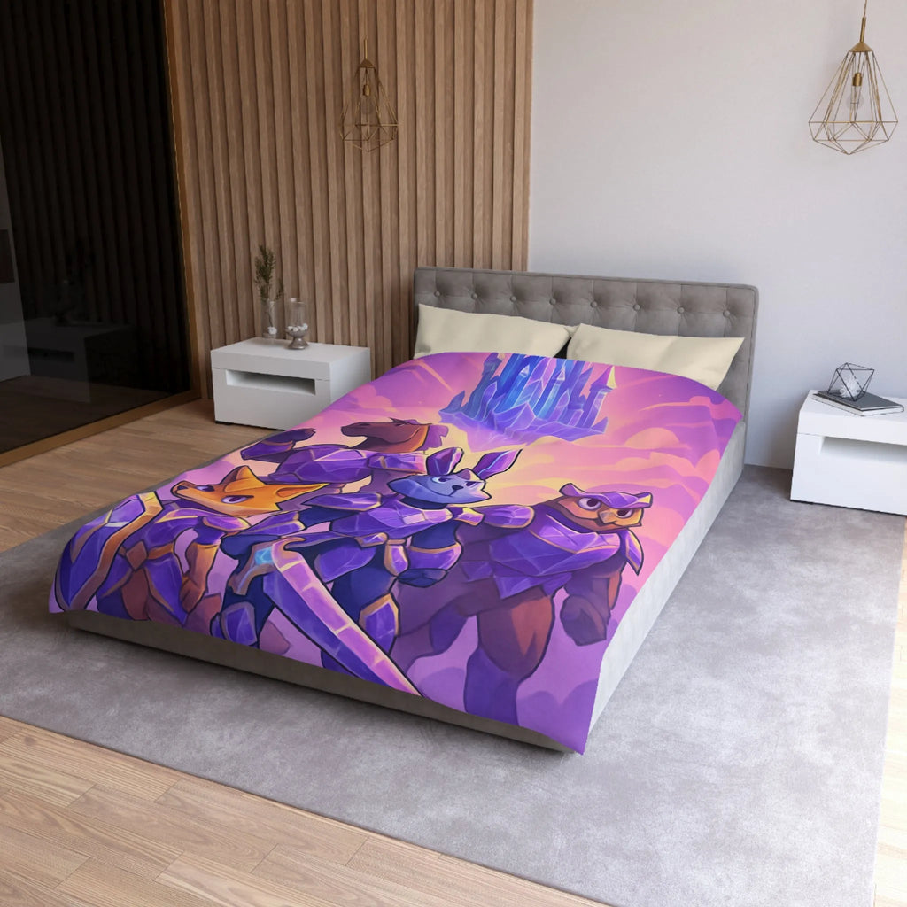 Housse de couette avec animaux chevaliers et château flottant pour chambre enfant