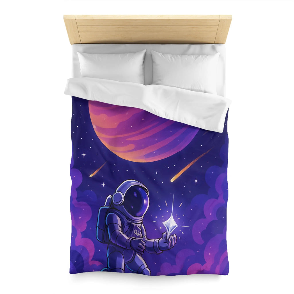 Housse de Couette Astronaute Galactique : Étoiles, Planète Rose, Ciel de Nuit Mystique