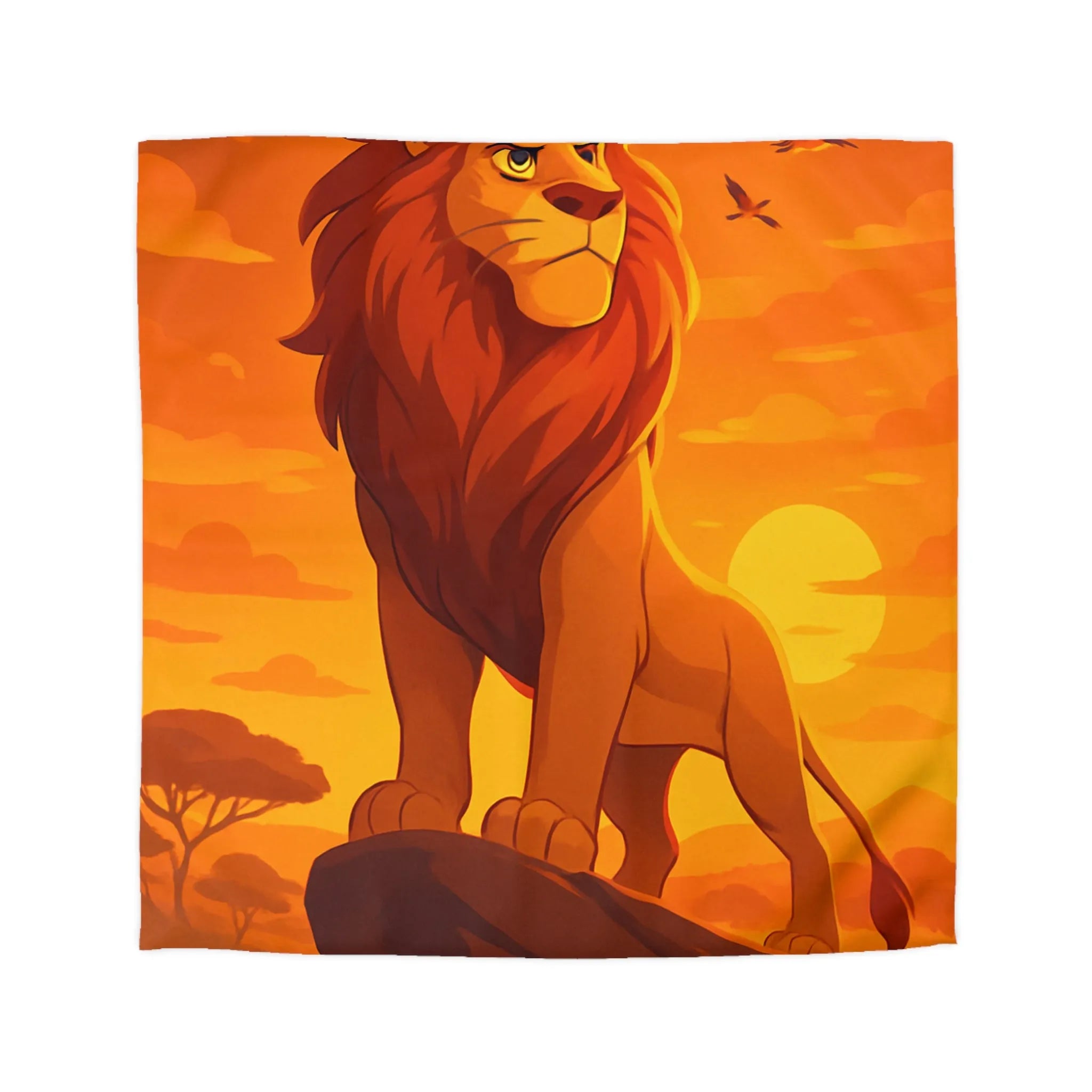 Housse de Couette Lion Majestueux au Coucher du Soleil pour Chambre Thématique Safari