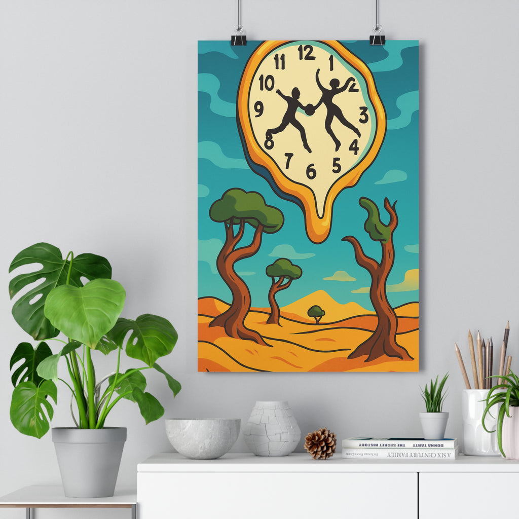 Poster décoratif surréaliste horloge fondante ciel onirique couleurs chaudes rêve chambre salon unique qualité