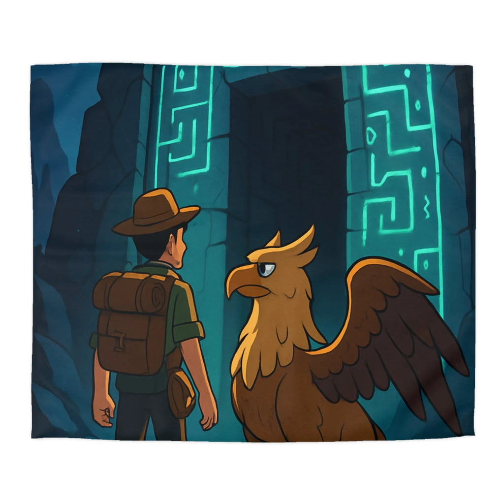 Housse de couette aventurier et griffon, rencontre mystique sous la lumière lunaire
