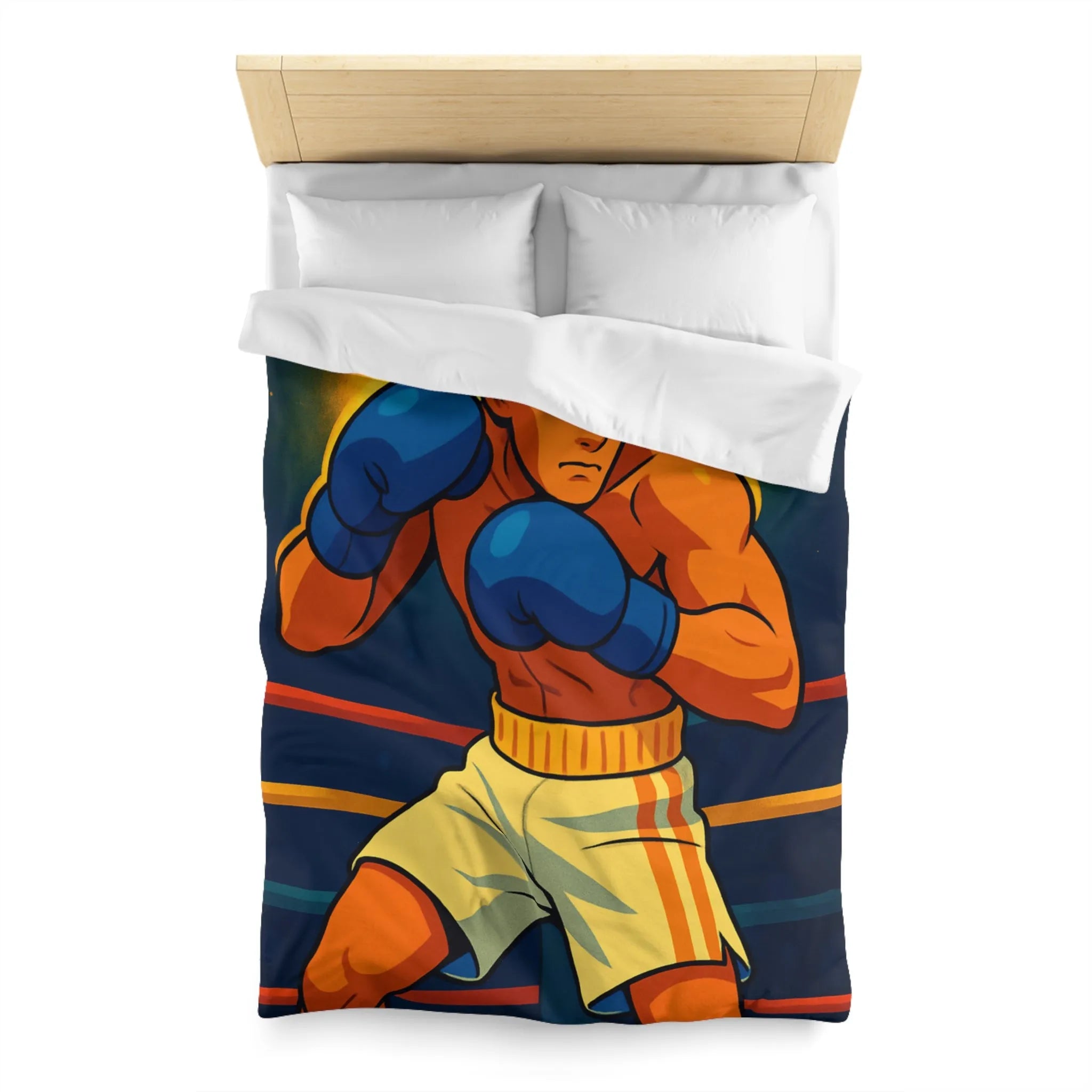Housse de couette avec motif boxeur animé prêt pour le ring, style vibrant